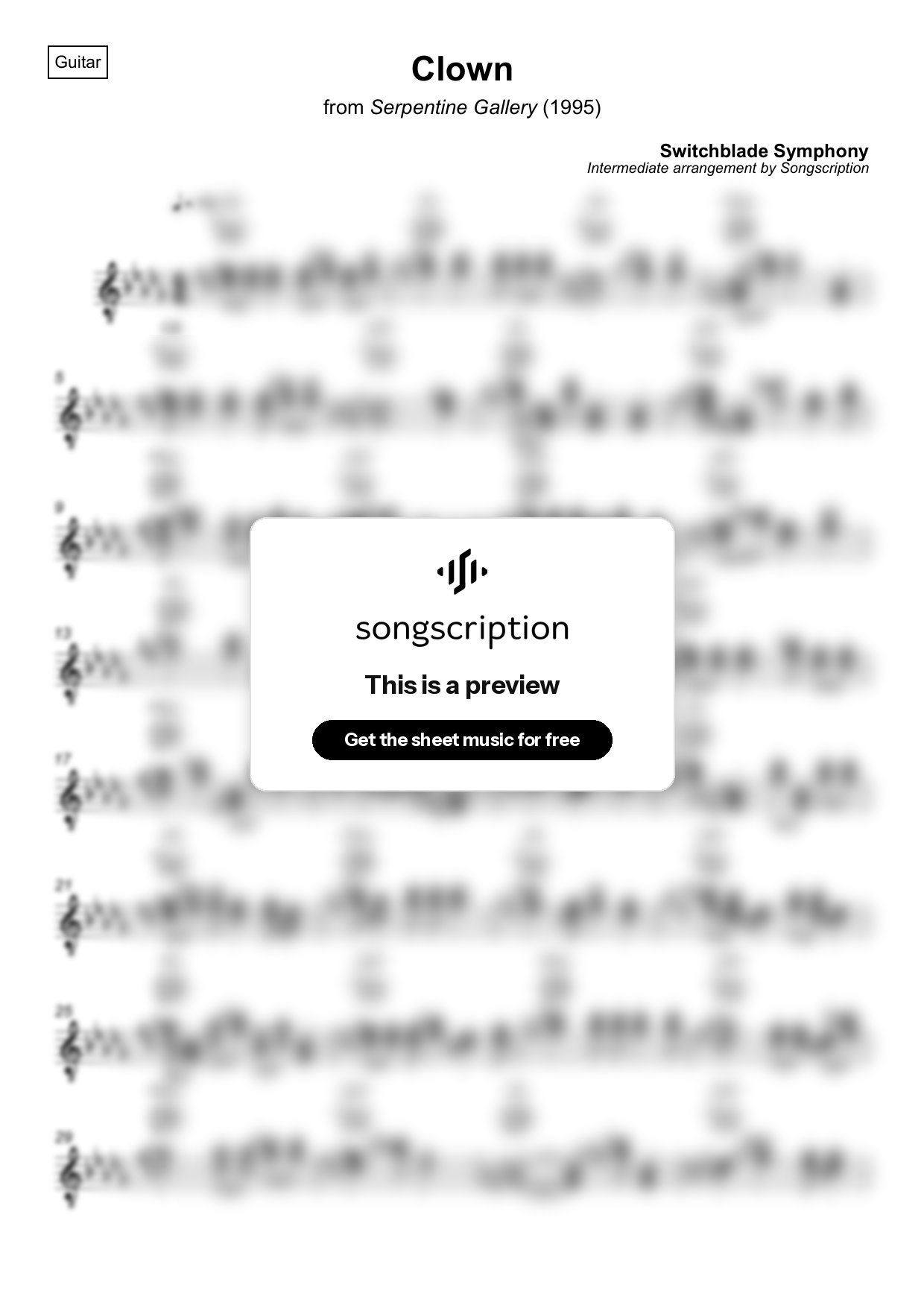 Intermediate Acoustic Guitar Sheet Music for "Clown" by Switchblade Symphony