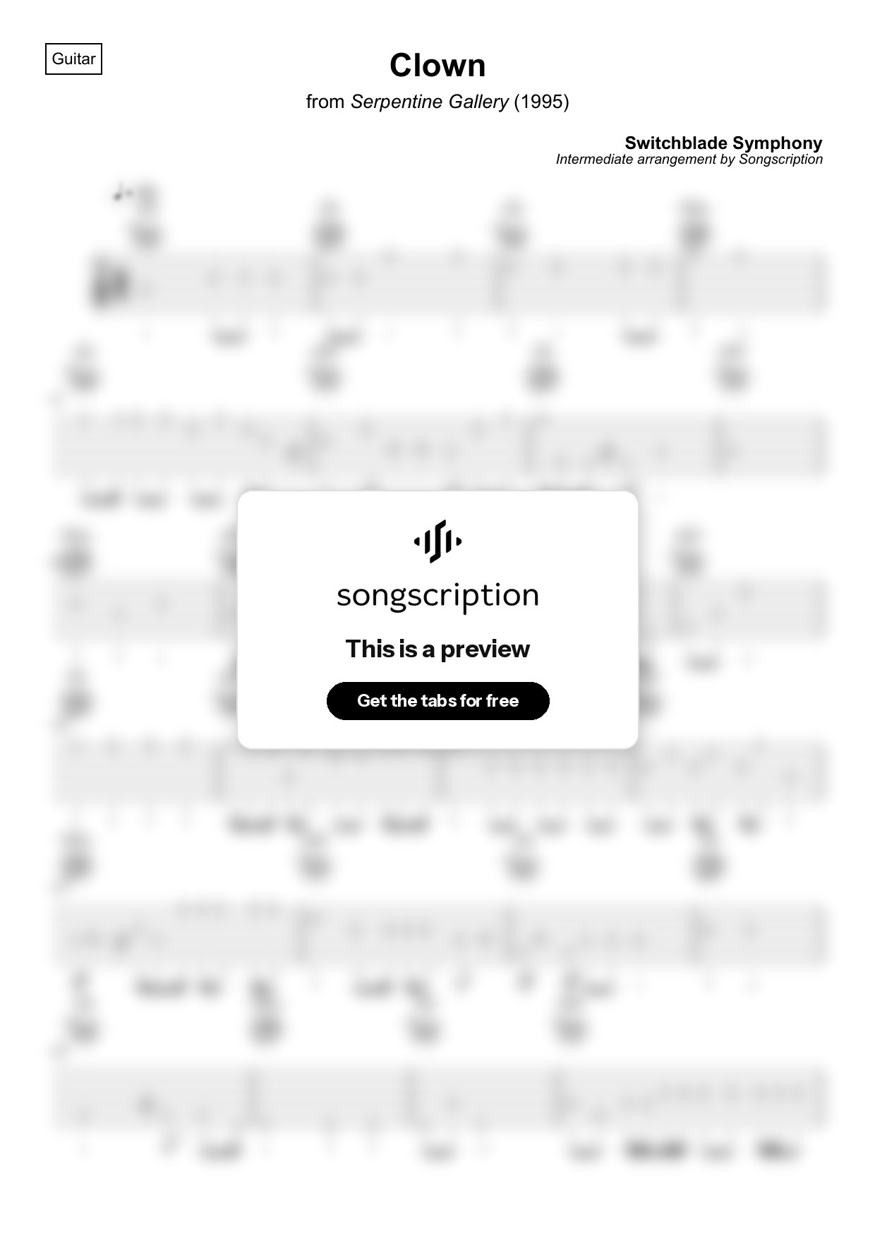 Intermediate Acoustic Guitar Tabs for "Clown" by Switchblade Symphony