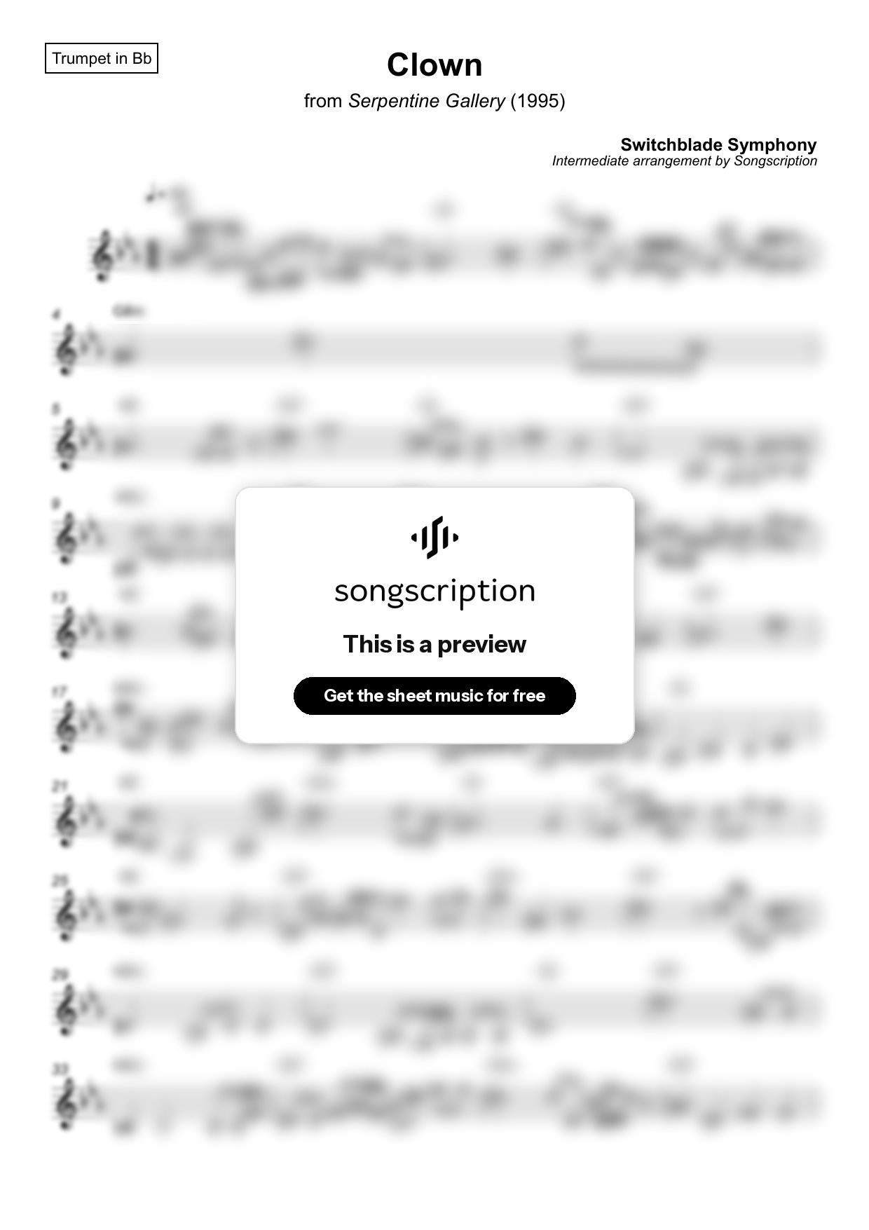 Intermediate Trumpet Sheet Music for "Clown" by Switchblade Symphony