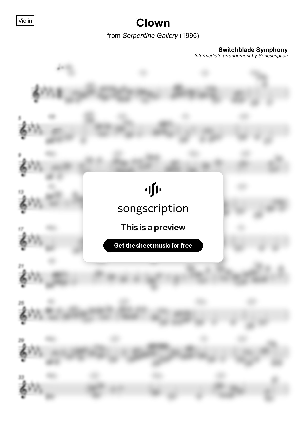 Intermediate Violin Sheet Music for "Clown" by Switchblade Symphony