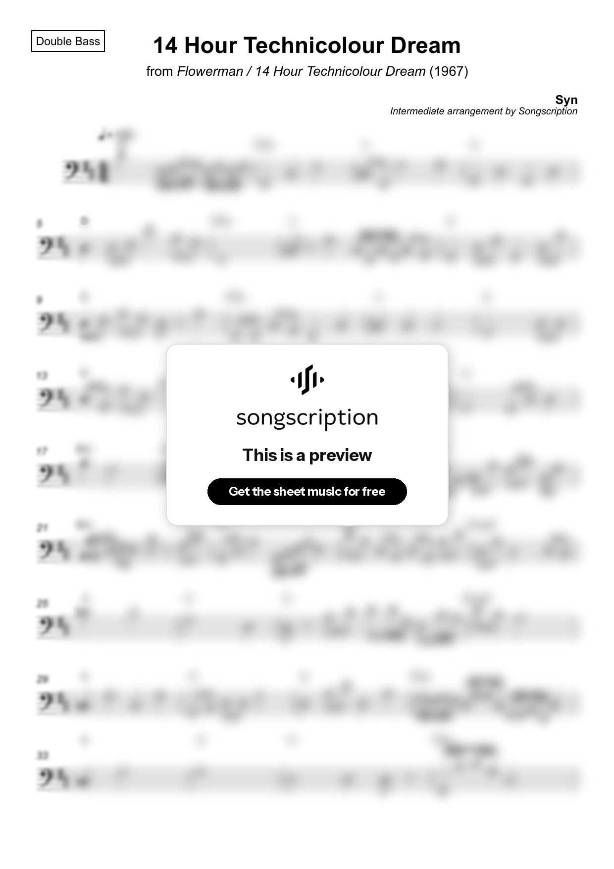 Intermediate Double Bass Sheet Music for "14 Hour Technicolour Dream" by Syn