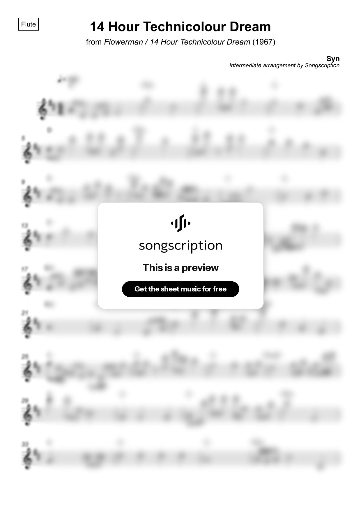 Intermediate Flute Sheet Music for "14 Hour Technicolour Dream" by Syn