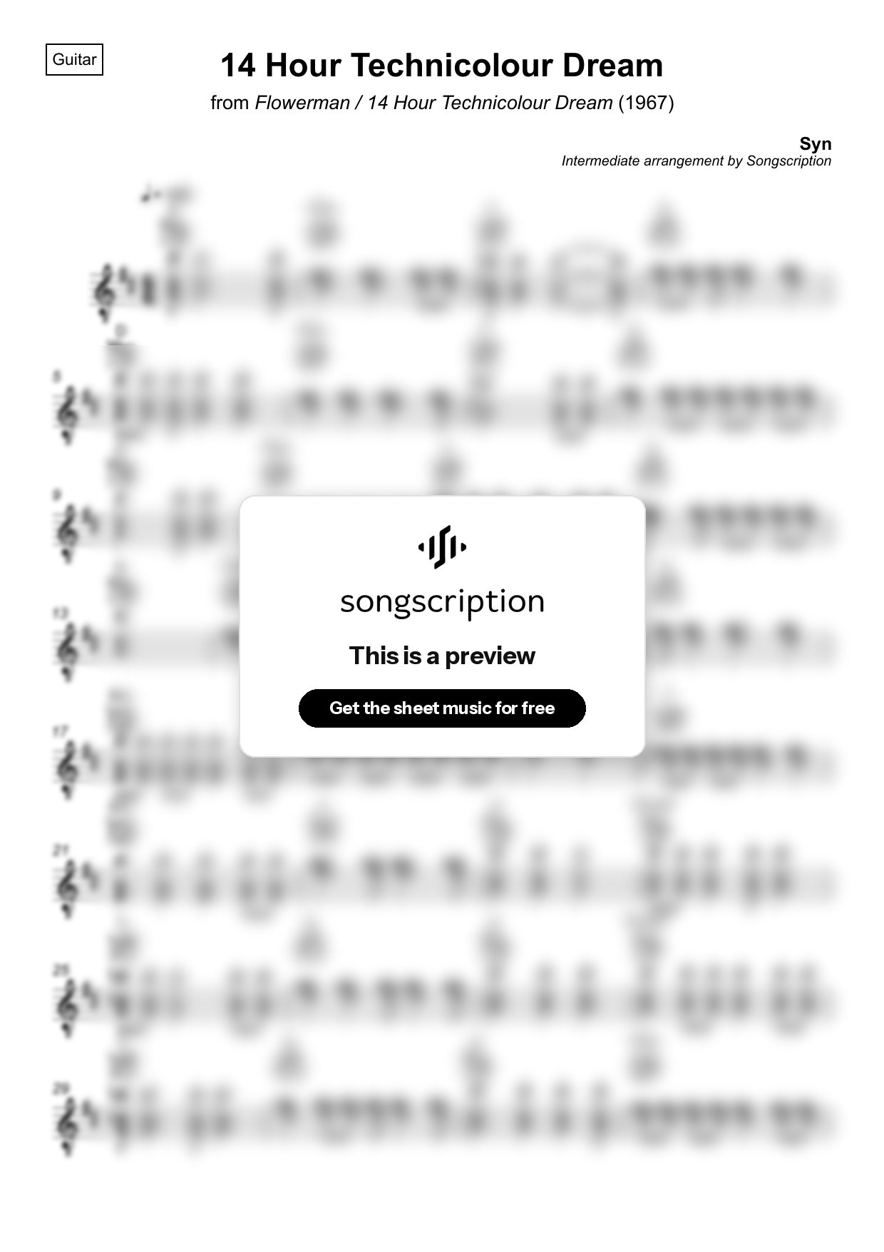 Intermediate Acoustic Guitar Sheet Music for "14 Hour Technicolour Dream" by Syn