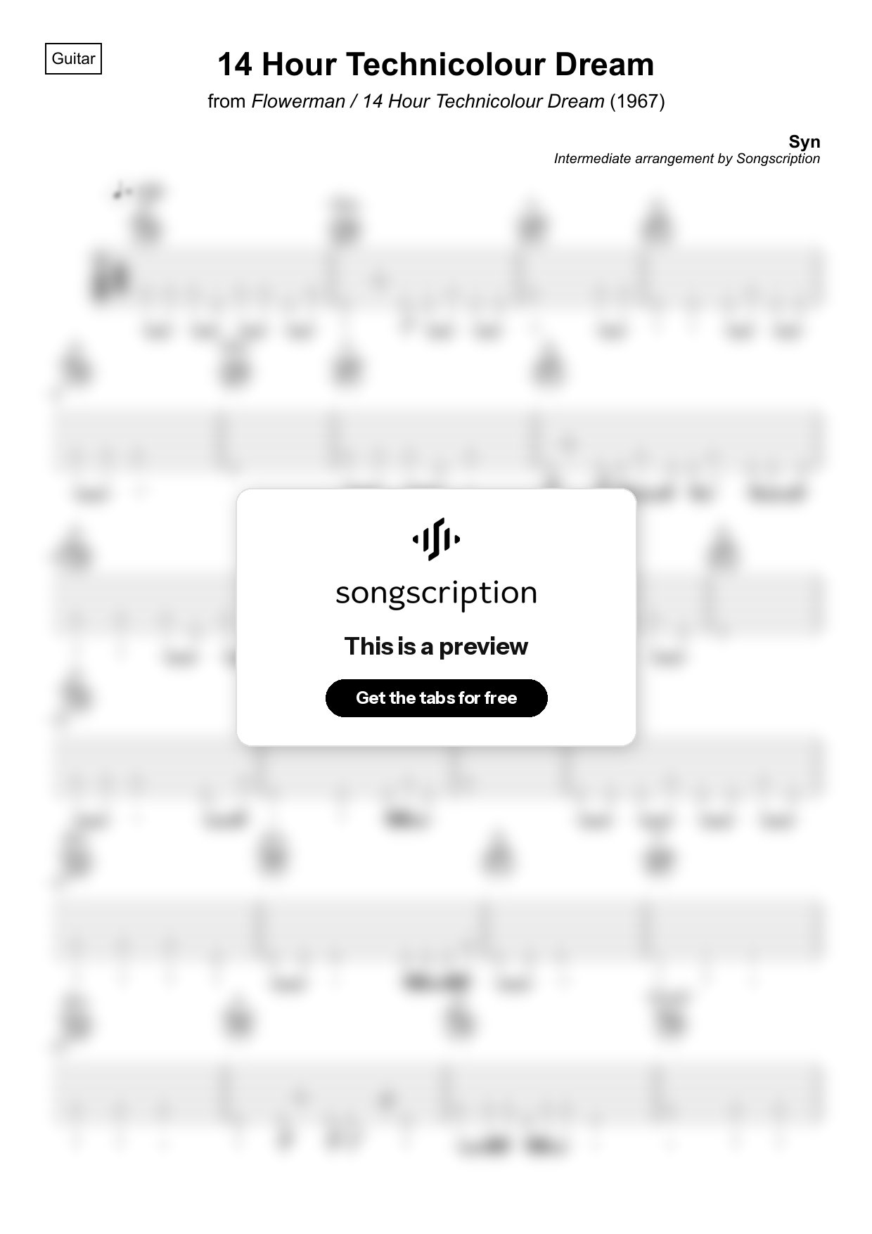 Intermediate Acoustic Guitar Tabs for "14 Hour Technicolour Dream" by Syn