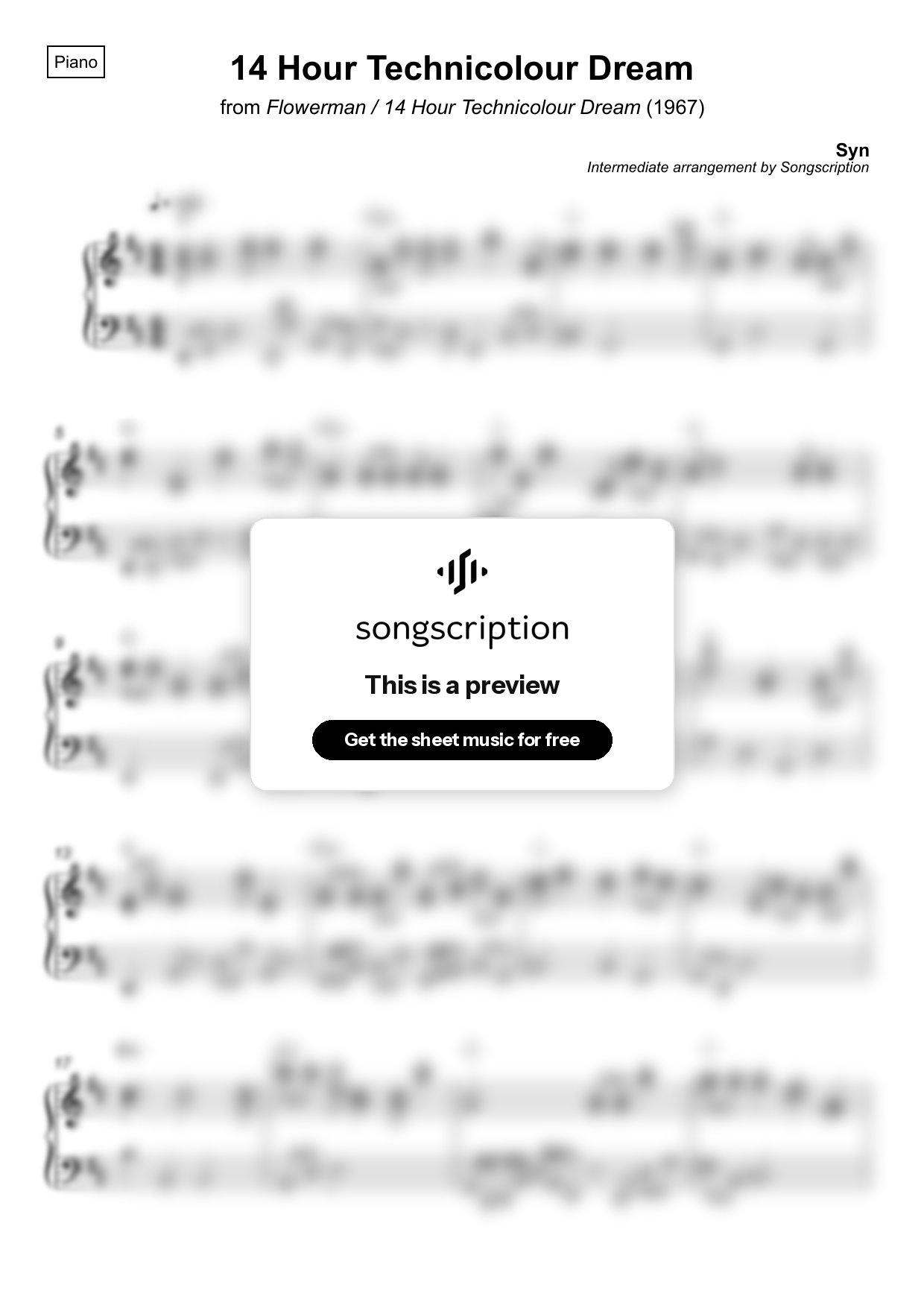 Intermediate Piano Sheet Music for "14 Hour Technicolour Dream" by Syn