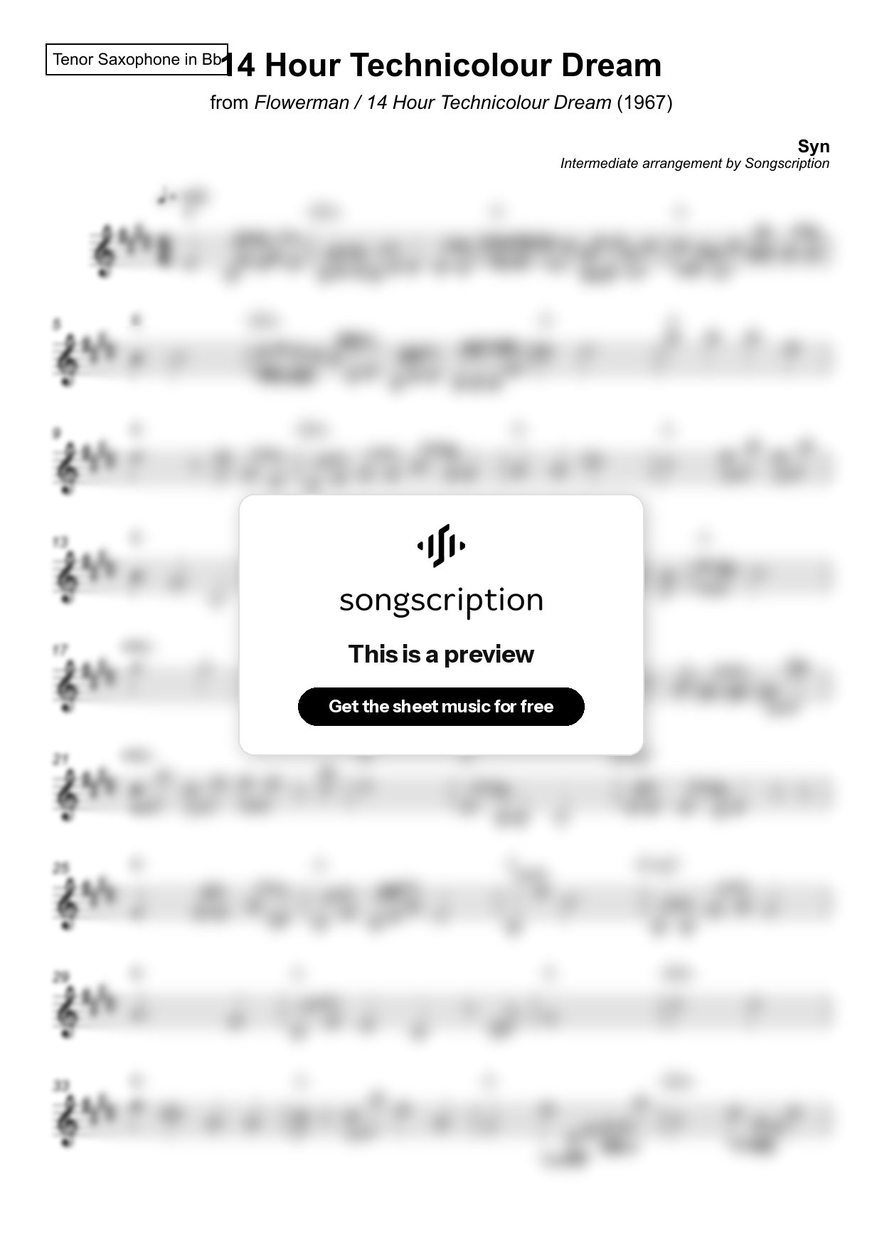 Intermediate Tenor Sax Sheet Music for "14 Hour Technicolour Dream" by Syn
