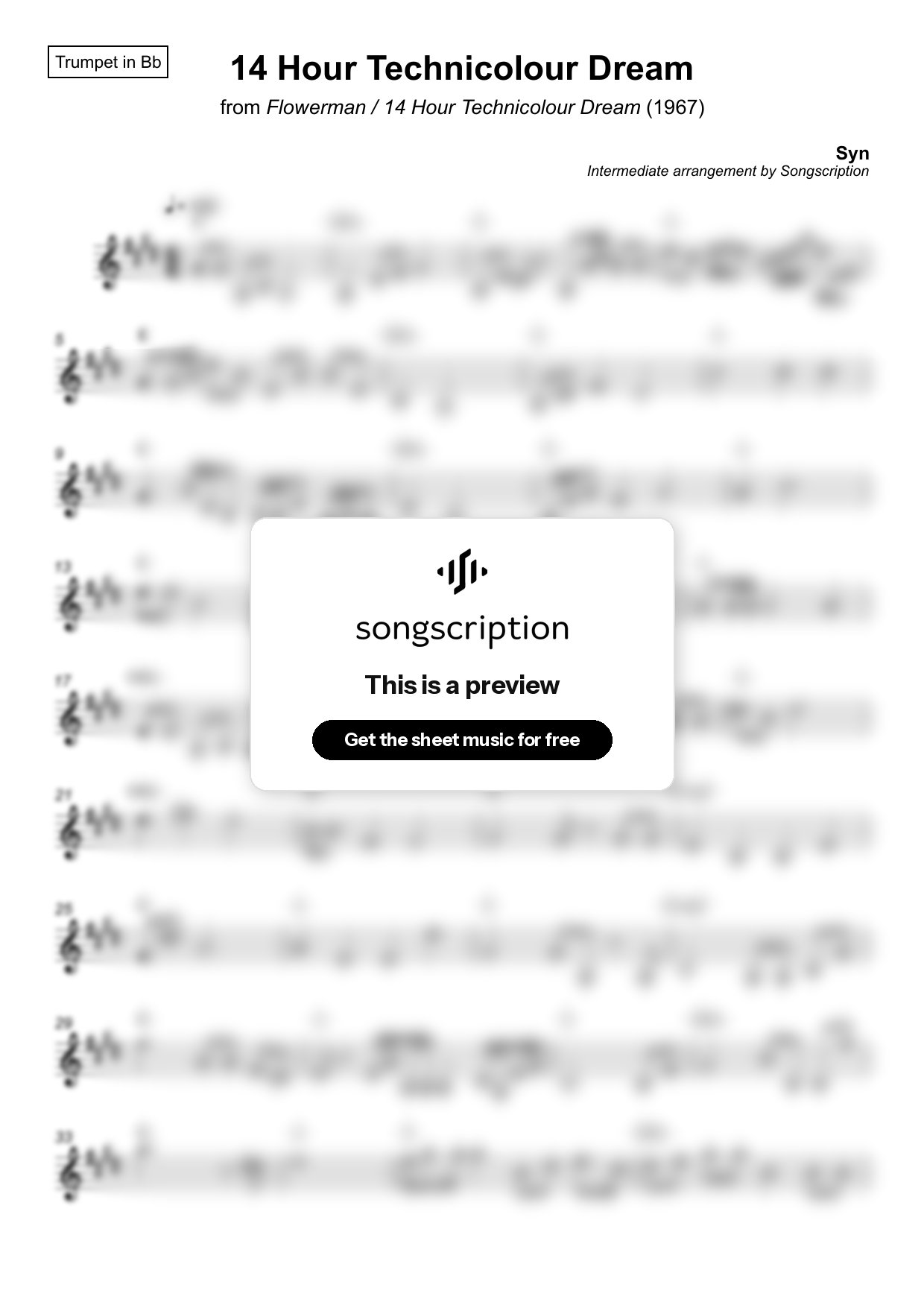 Intermediate Trumpet Sheet Music for "14 Hour Technicolour Dream" by Syn