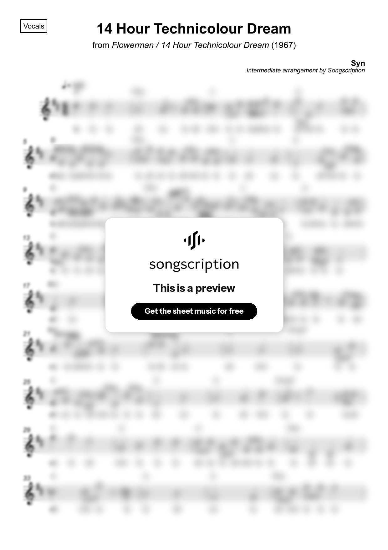 Intermediate Vocals Sheet Music for "14 Hour Technicolour Dream" by Syn