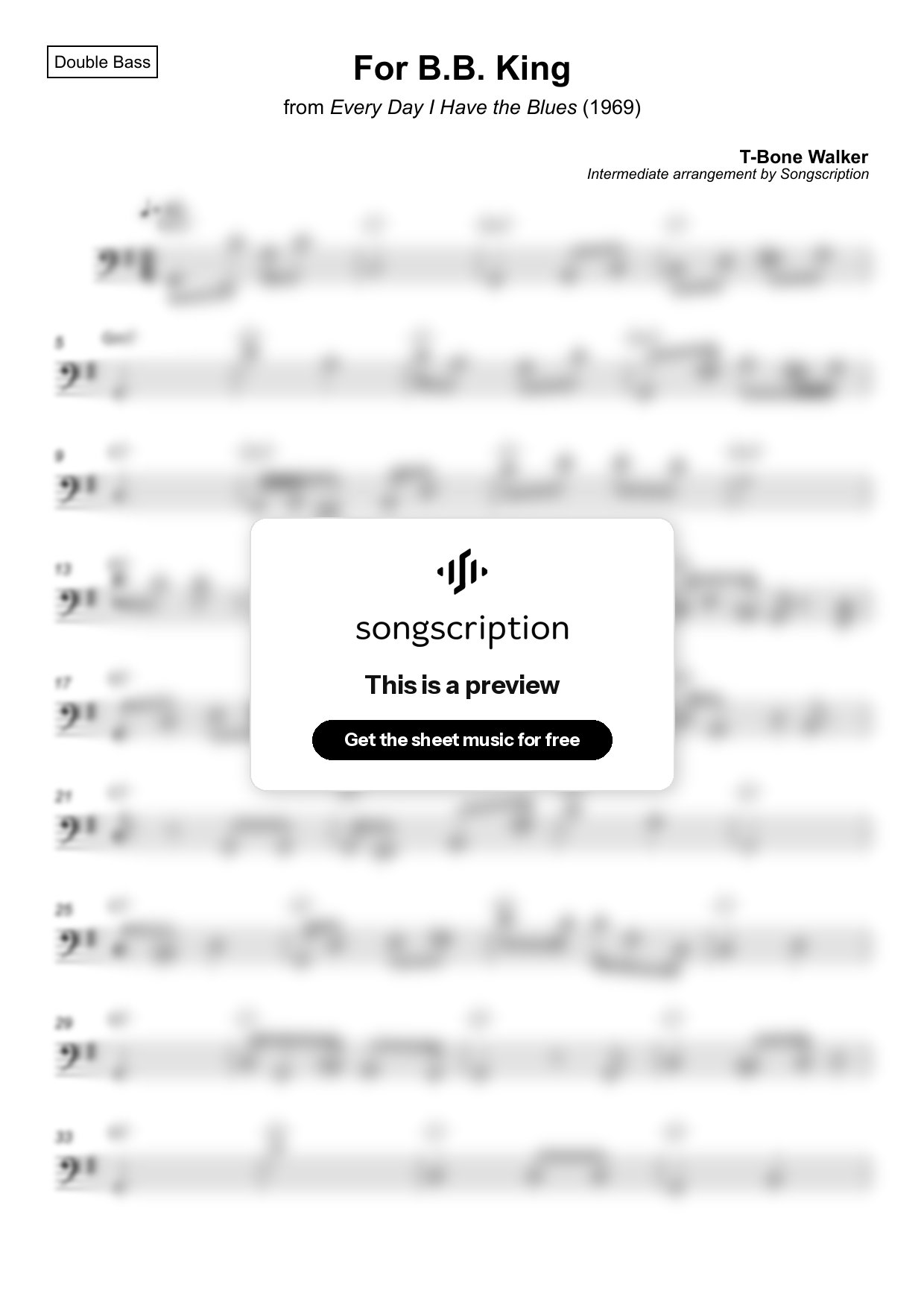Intermediate Double Bass Sheet Music for "For B.B. King" by T-Bone Walker