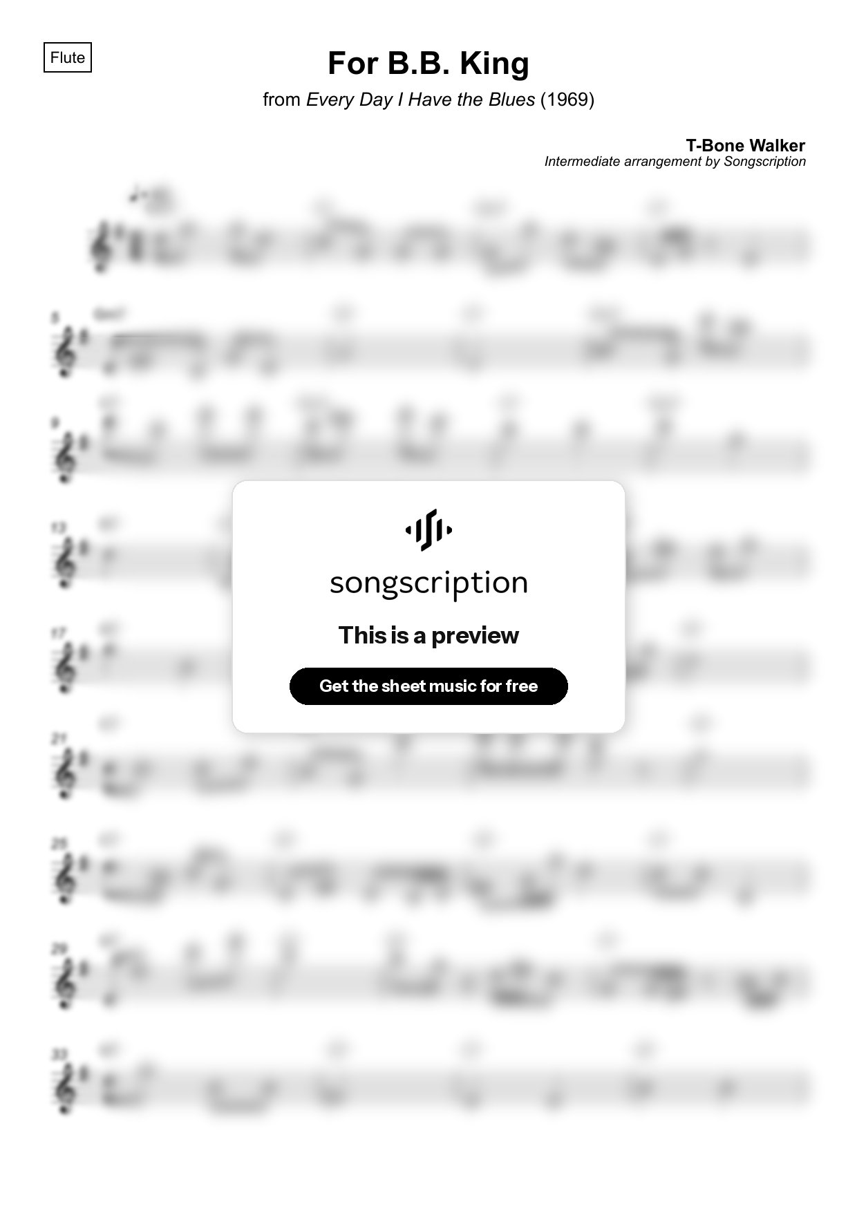 Intermediate Flute Sheet Music for "For B.B. King" by T-Bone Walker