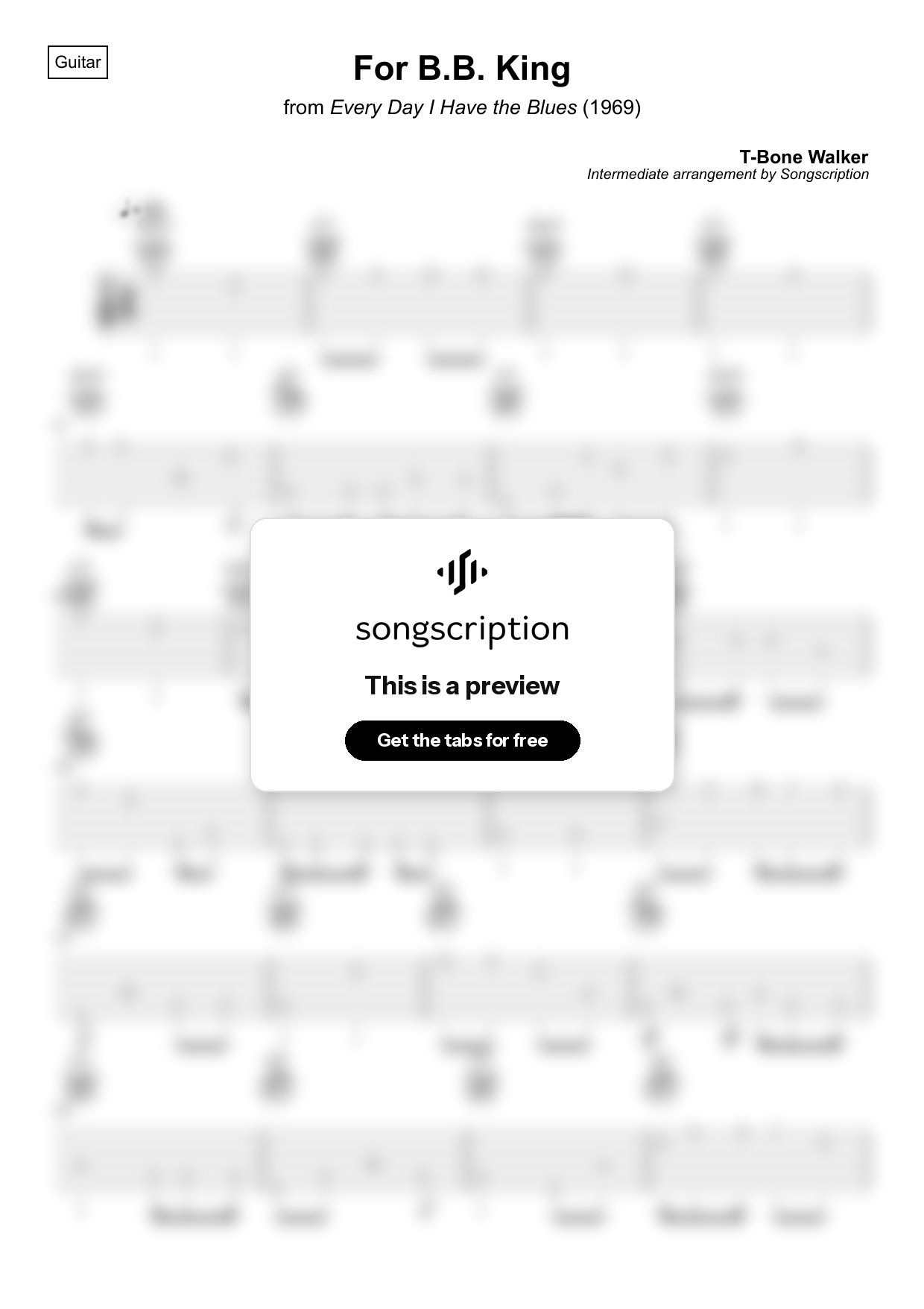 Intermediate Acoustic Guitar Tabs for "For B.B. King" by T-Bone Walker