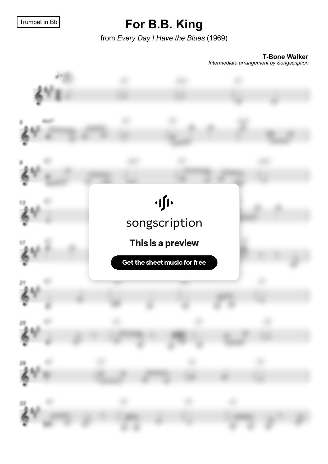 Intermediate Trumpet Sheet Music for "For B.B. King" by T-Bone Walker