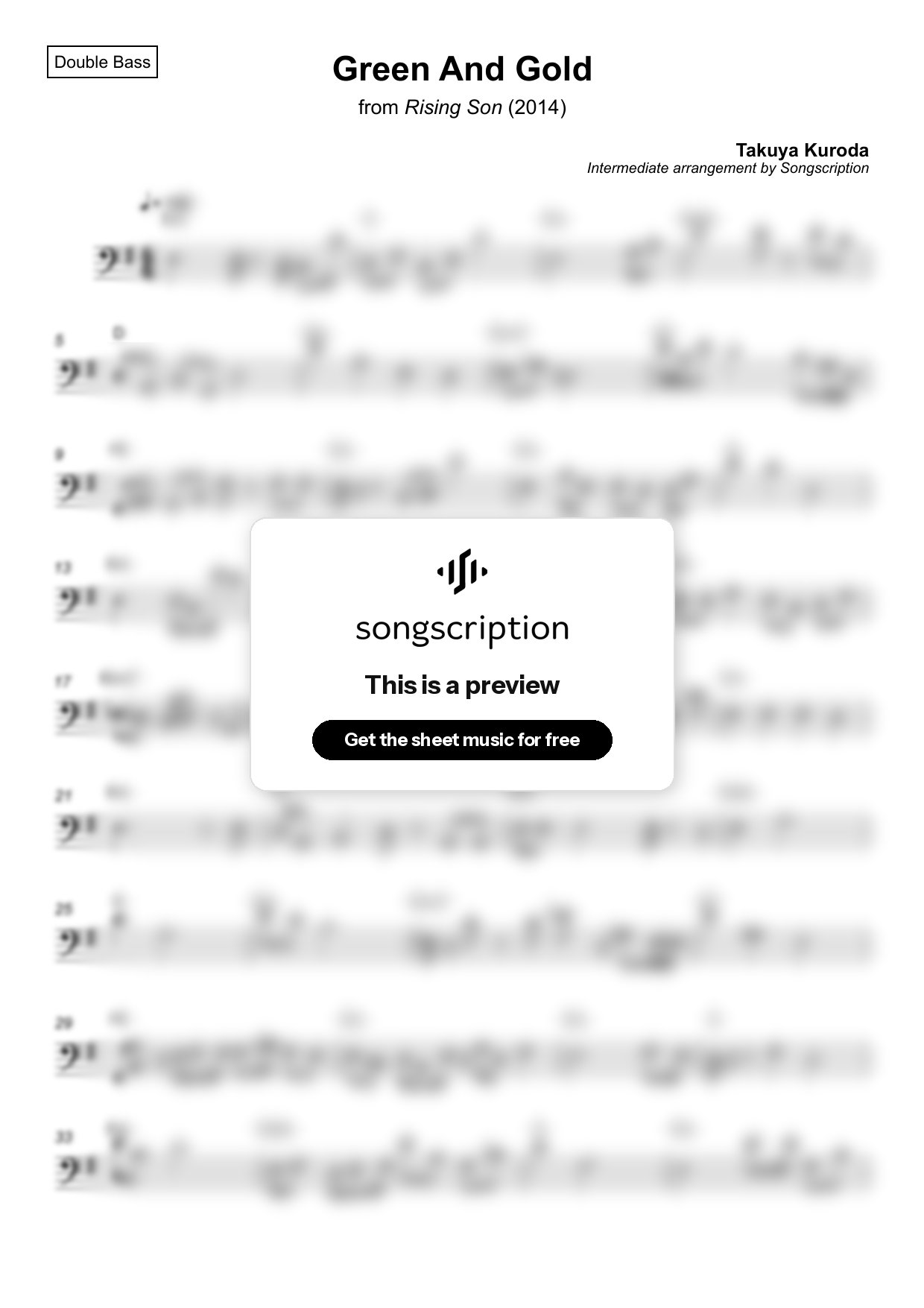 Intermediate Double Bass Sheet Music for "Green And Gold" by Takuya Kuroda