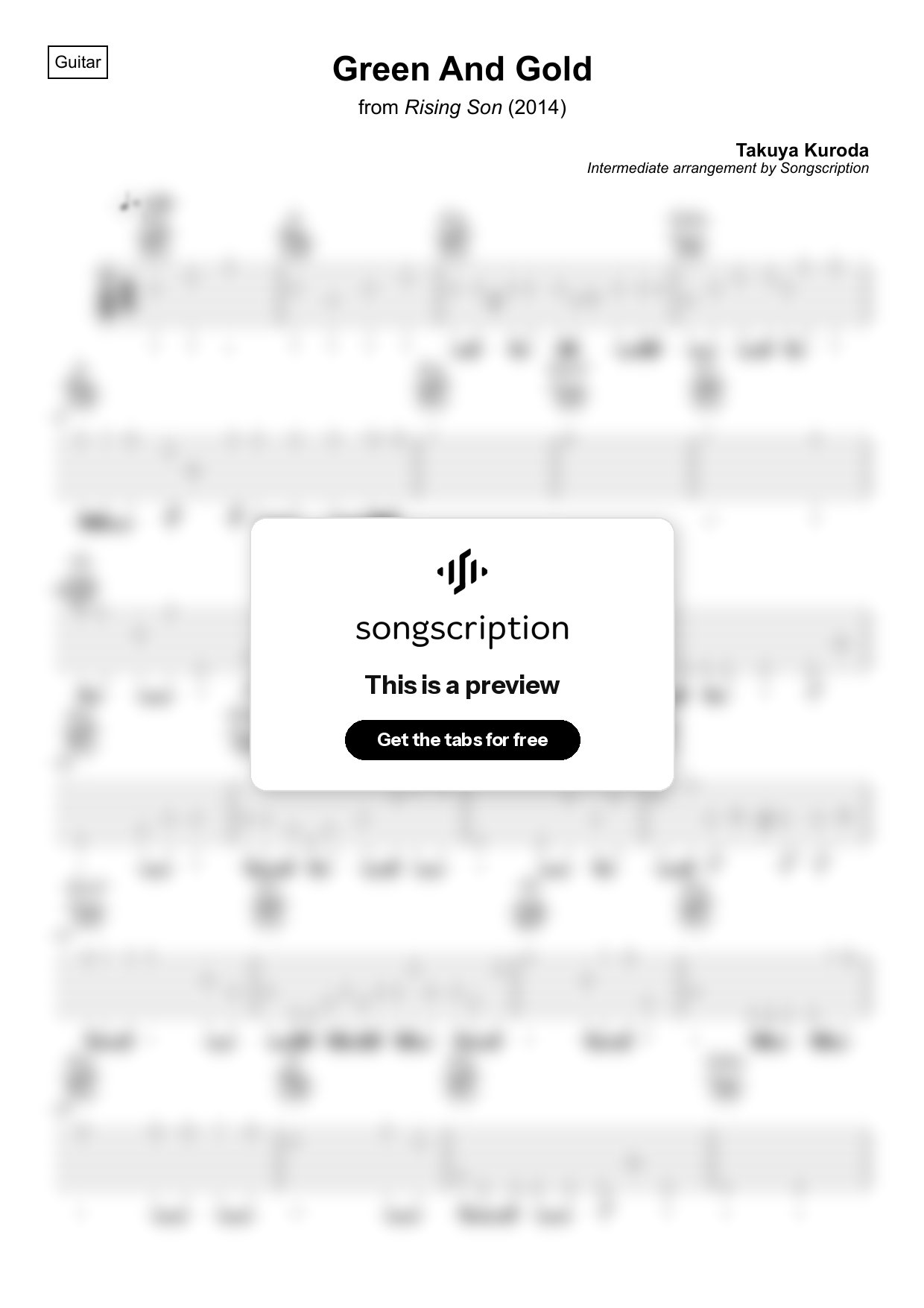 Intermediate Acoustic Guitar Tabs for "Green And Gold" by Takuya Kuroda
