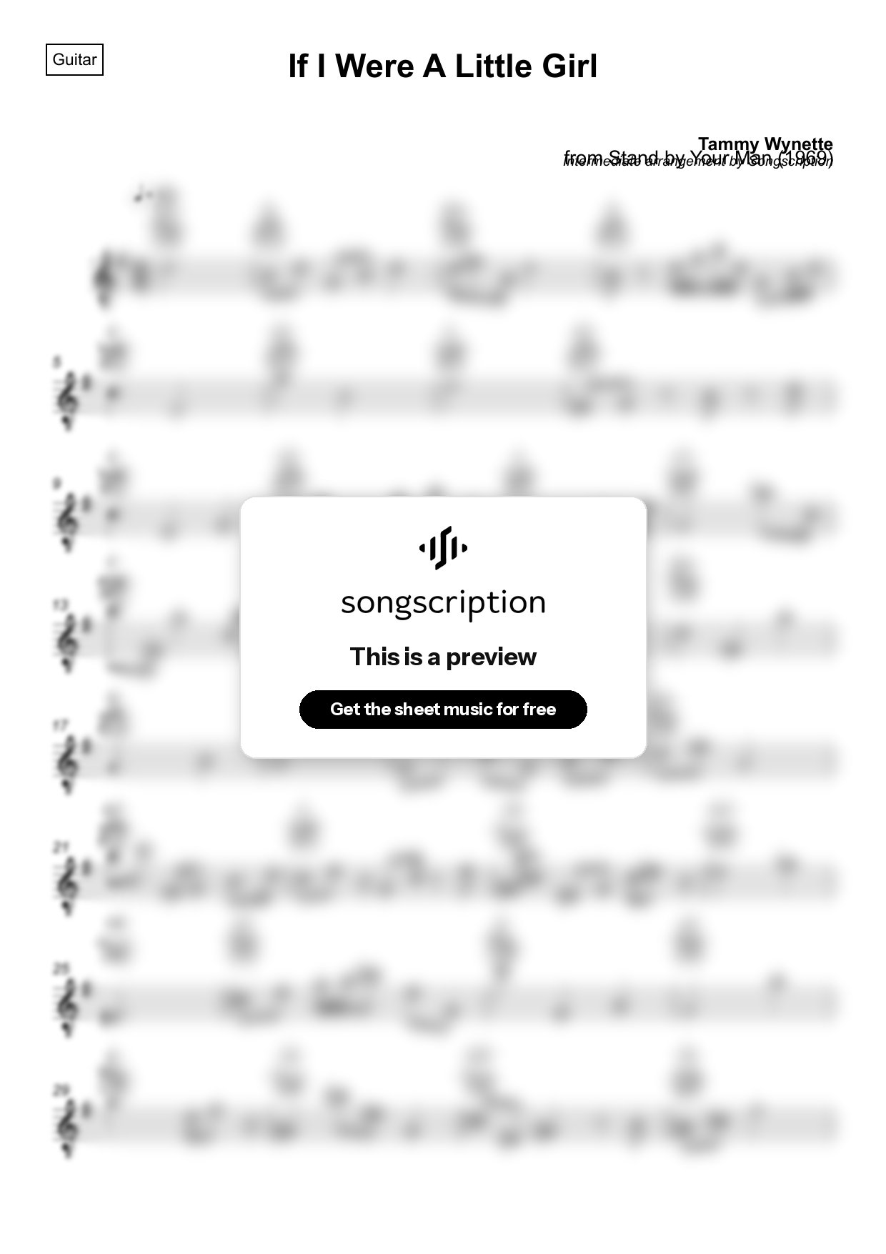 Intermediate Acoustic Guitar Sheet Music for "If I Were A Little Girl" by Tammy Wynette