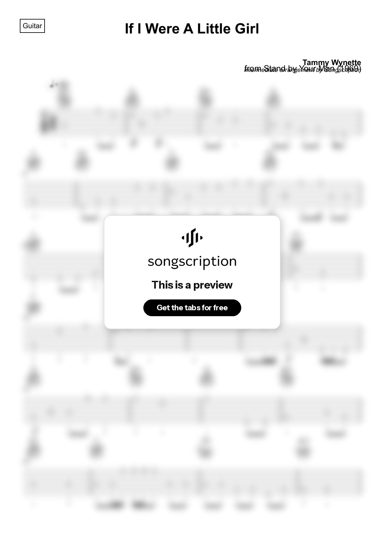 Intermediate Acoustic Guitar Tabs for "If I Were A Little Girl" by Tammy Wynette