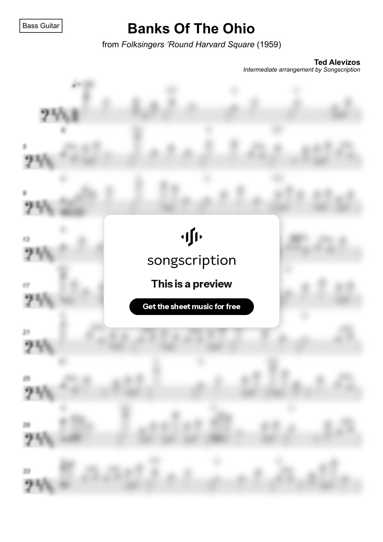 Intermediate Bass Guitar Sheet Music for "Banks Of The Ohio" by Ted Alevizos