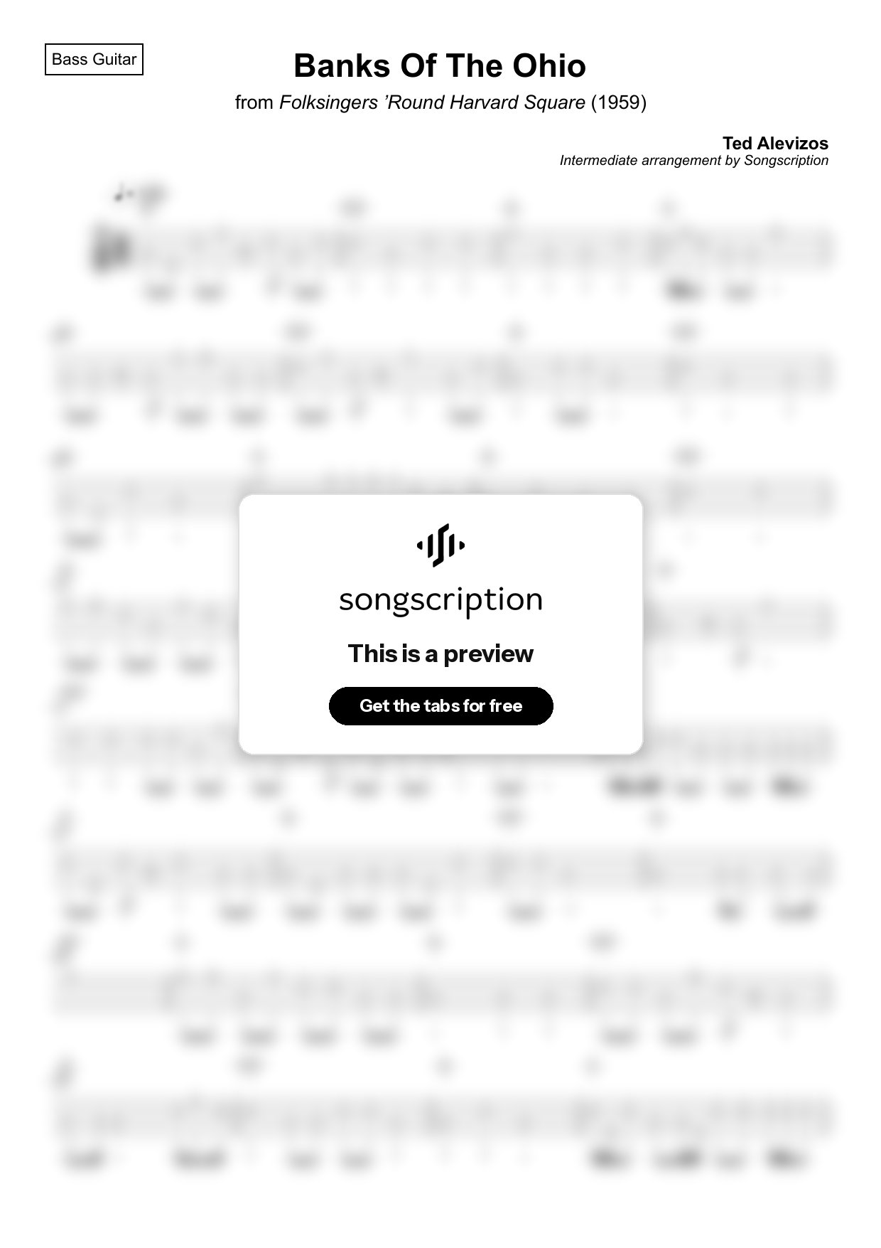 Intermediate Bass Guitar Tabs for "Banks Of The Ohio" by Ted Alevizos