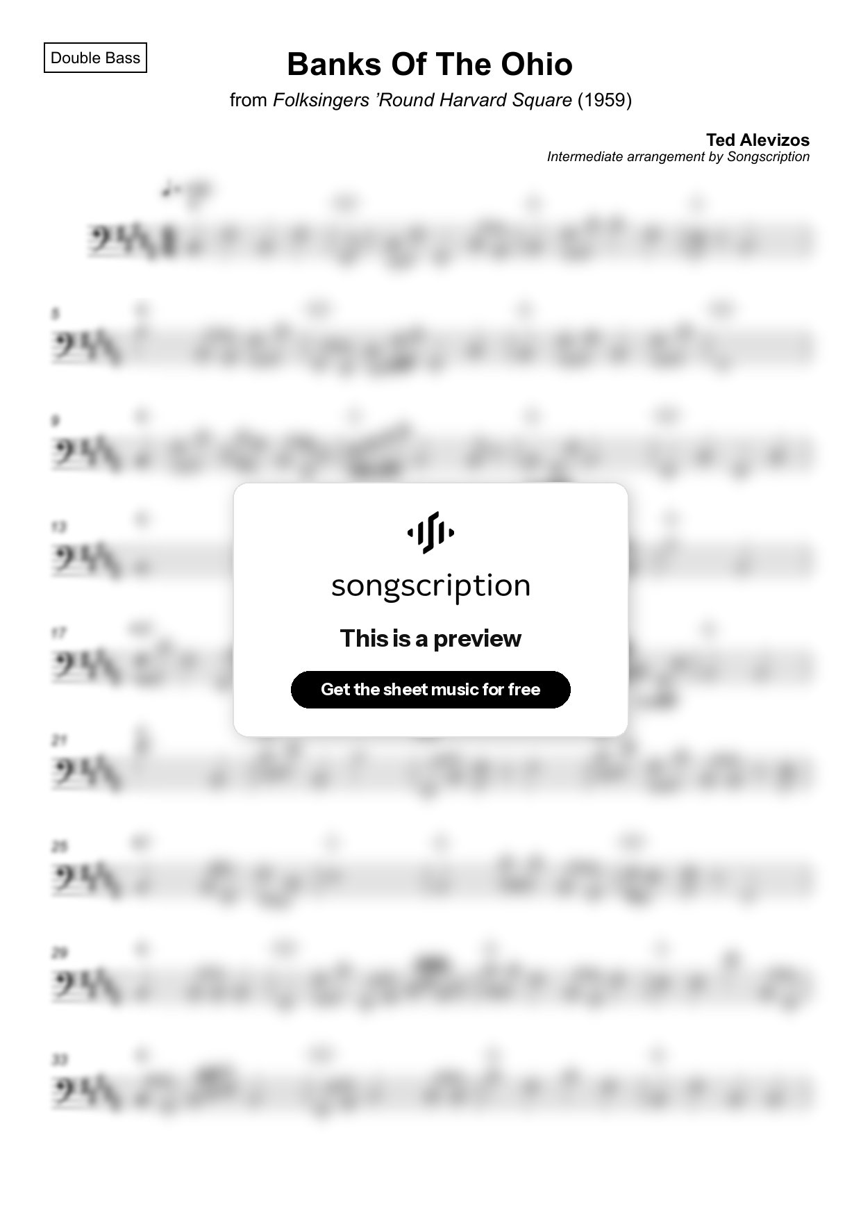 Intermediate Double Bass Sheet Music for "Banks Of The Ohio" by Ted Alevizos