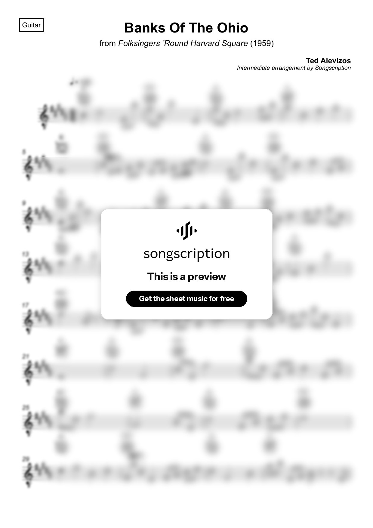 Intermediate Acoustic Guitar Sheet Music for "Banks Of The Ohio" by Ted Alevizos