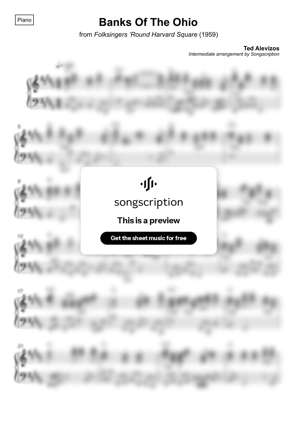 Intermediate Piano Sheet Music for "Banks Of The Ohio" by Ted Alevizos