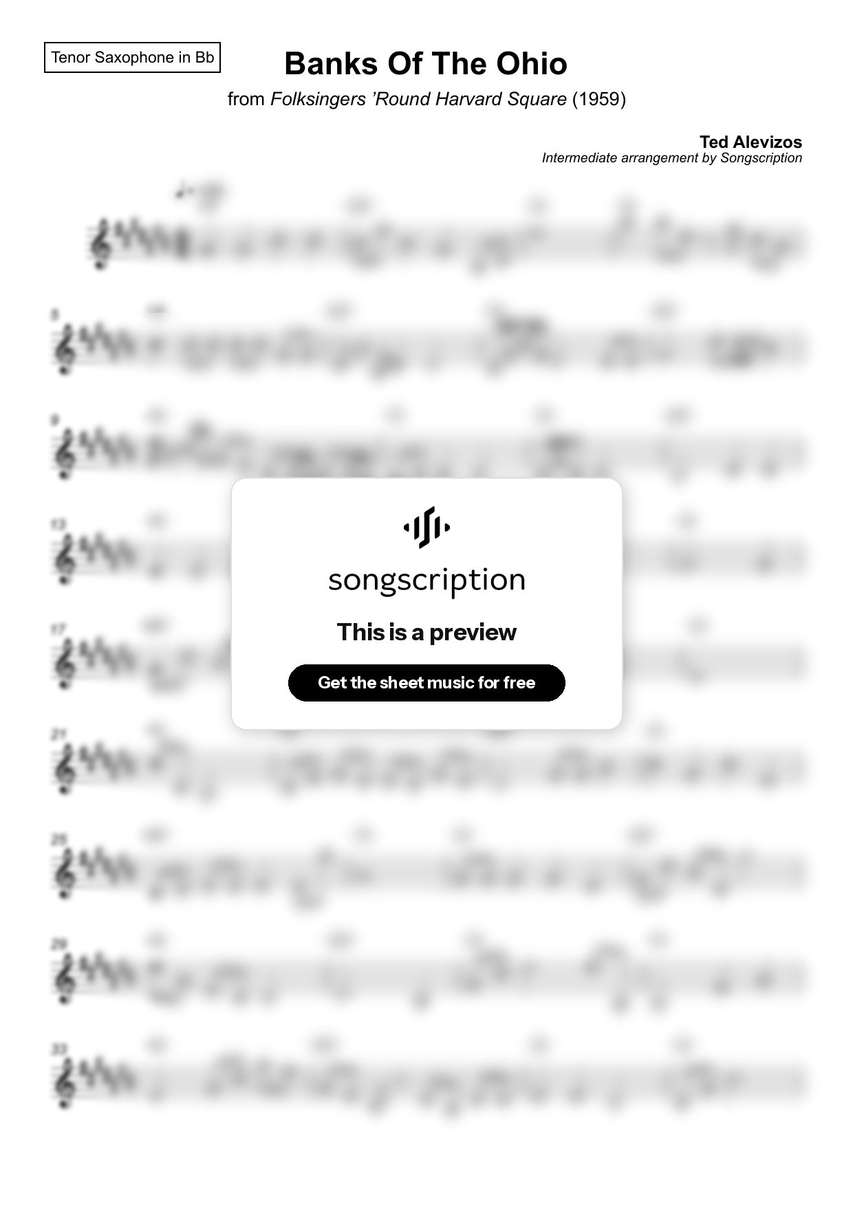 Intermediate Tenor Sax Sheet Music for "Banks Of The Ohio" by Ted Alevizos