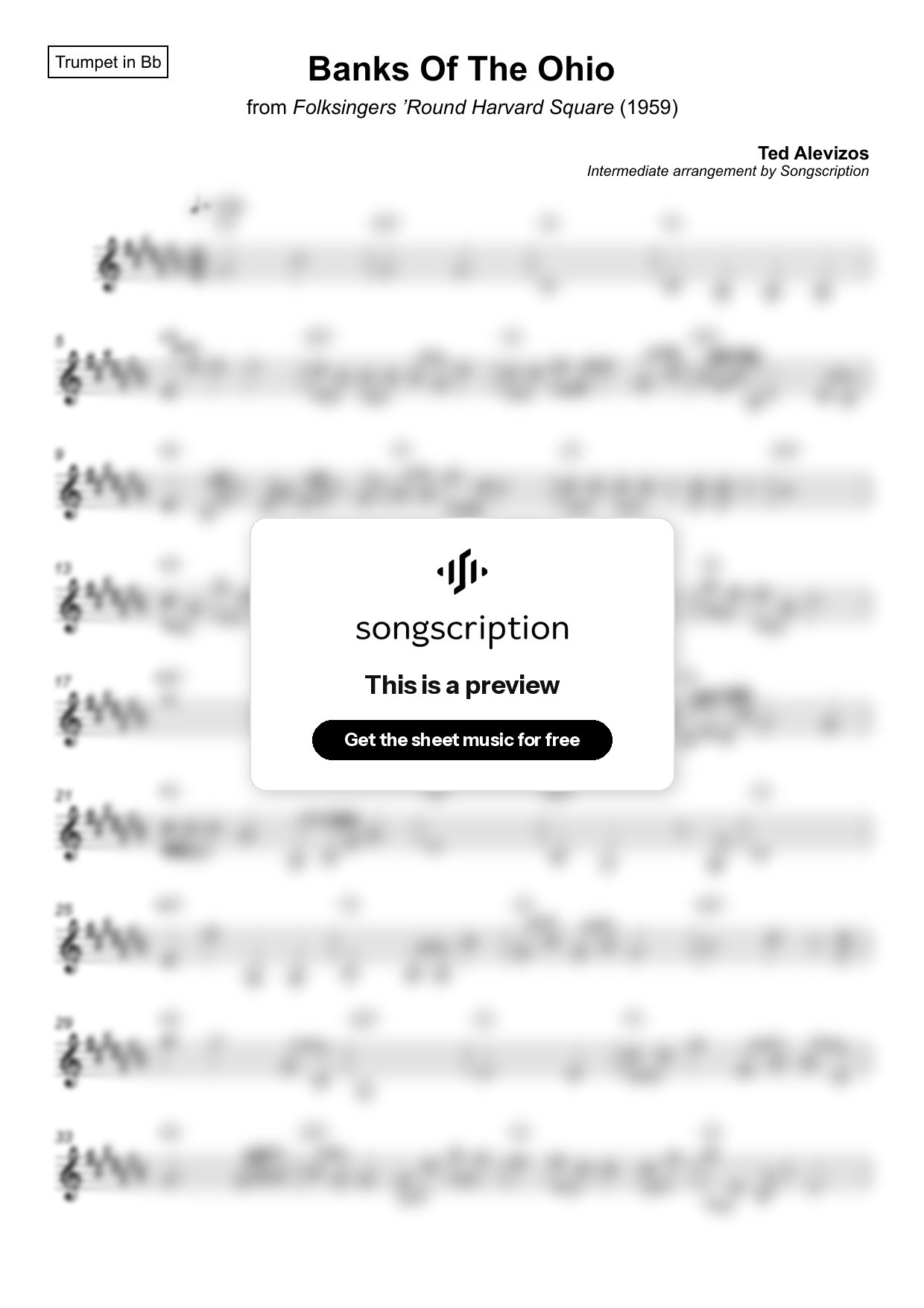 Intermediate Trumpet Sheet Music for "Banks Of The Ohio" by Ted Alevizos
