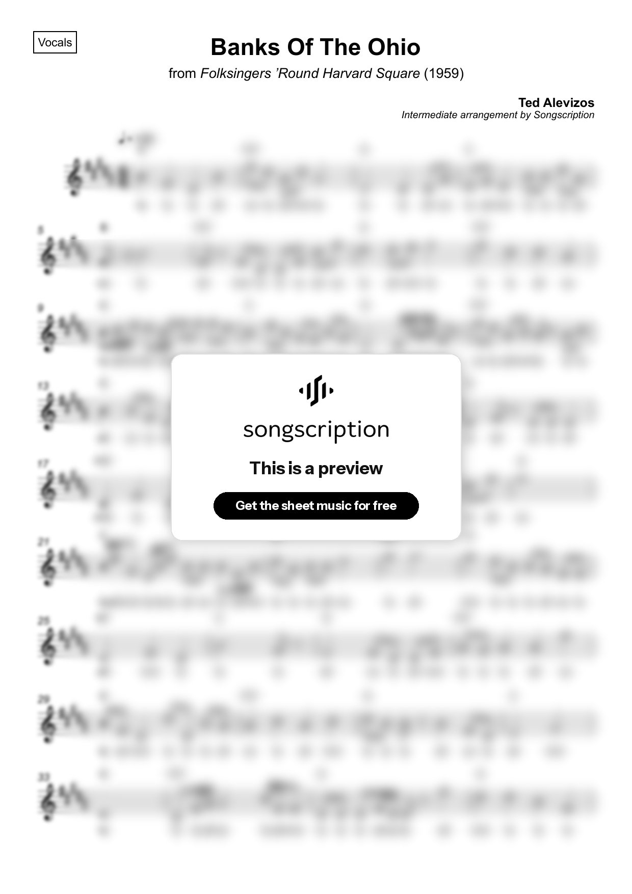 Intermediate Vocals Sheet Music for "Banks Of The Ohio" by Ted Alevizos