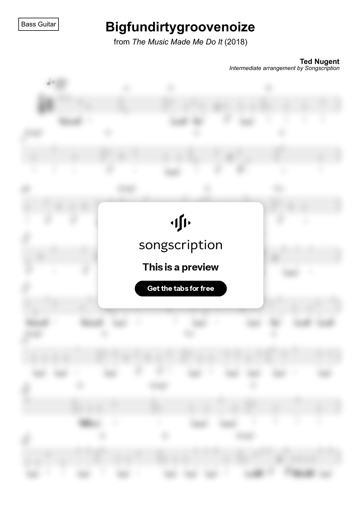 Intermediate Bass Guitar Tabs for "Bigfundirtygroovenoize" by Ted Nugent