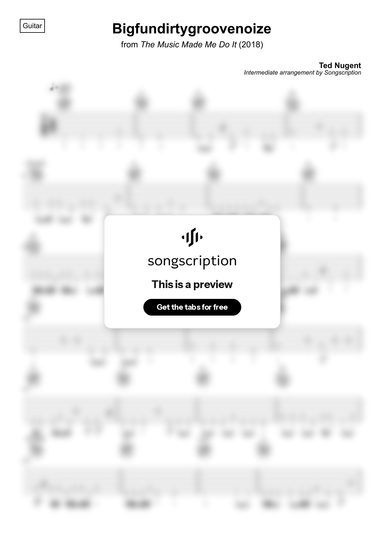 Intermediate Acoustic Guitar Tabs for "Bigfundirtygroovenoize" by Ted Nugent