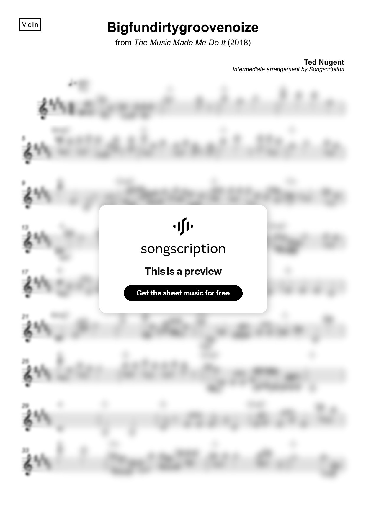Intermediate Violin Sheet Music for "Bigfundirtygroovenoize" by Ted Nugent