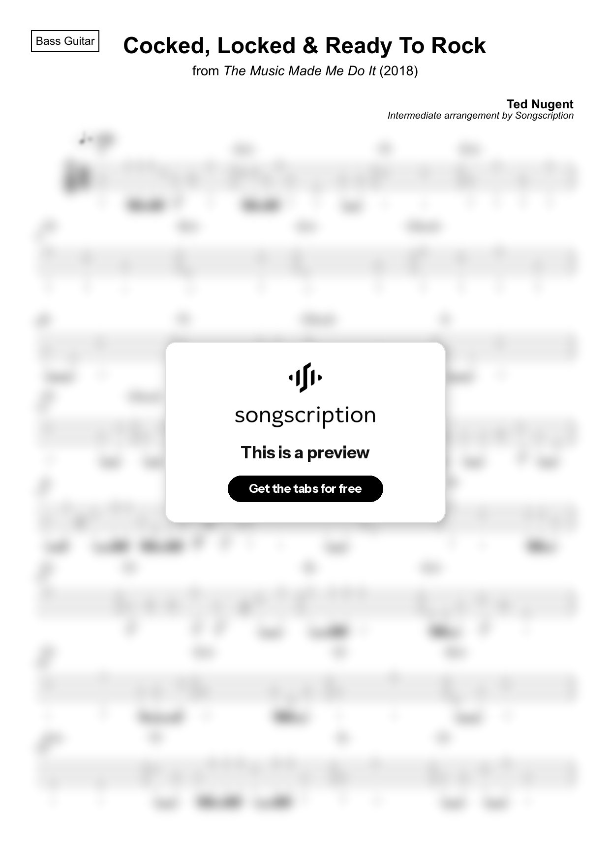 Intermediate Bass Guitar Tabs for "Cocked, Locked & Ready To Rock" by Ted Nugent