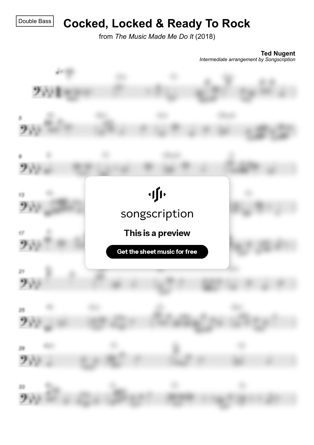 Intermediate Double Bass Sheet Music for "Cocked, Locked & Ready To Rock" by Ted Nugent