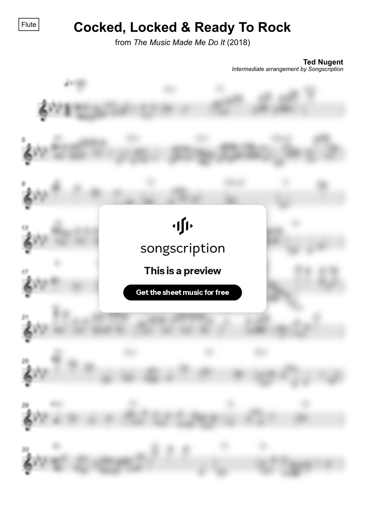 Intermediate Flute Sheet Music for "Cocked, Locked & Ready To Rock" by Ted Nugent