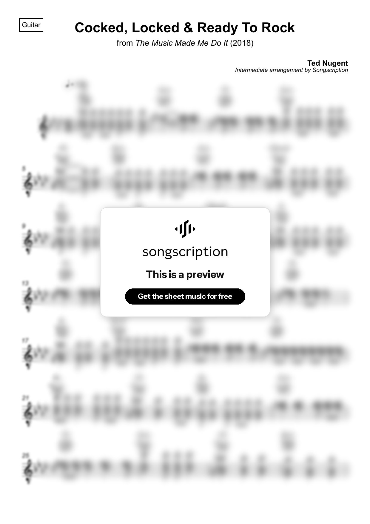 Intermediate Acoustic Guitar Sheet Music for "Cocked, Locked & Ready To Rock" by Ted Nugent