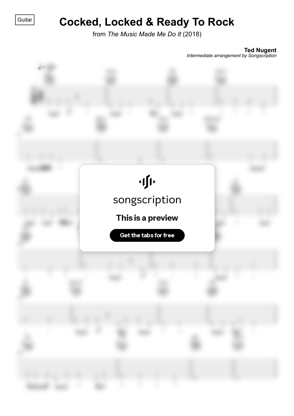 Intermediate Acoustic Guitar Tabs for "Cocked, Locked & Ready To Rock" by Ted Nugent