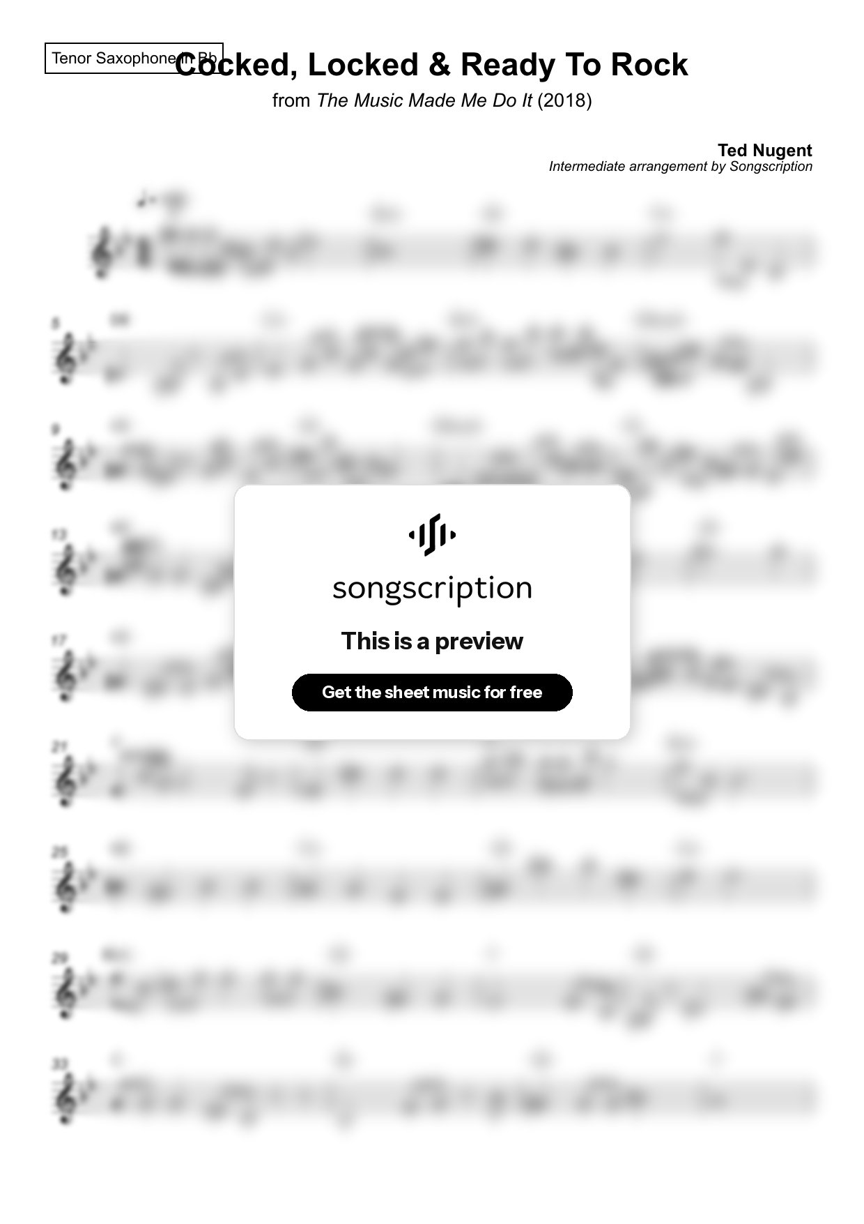 Intermediate Tenor Sax Sheet Music for "Cocked, Locked & Ready To Rock" by Ted Nugent