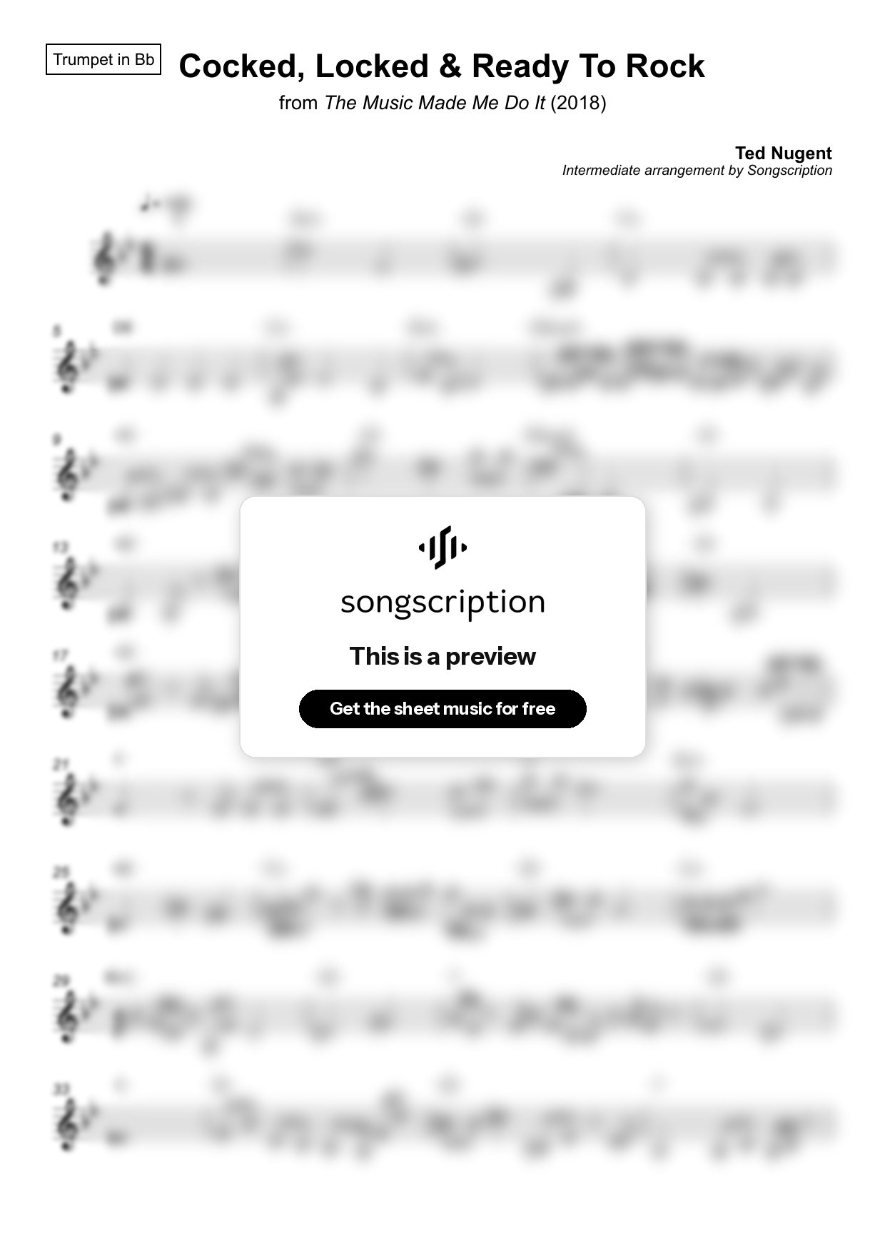 Intermediate Trumpet Sheet Music for "Cocked, Locked & Ready To Rock" by Ted Nugent