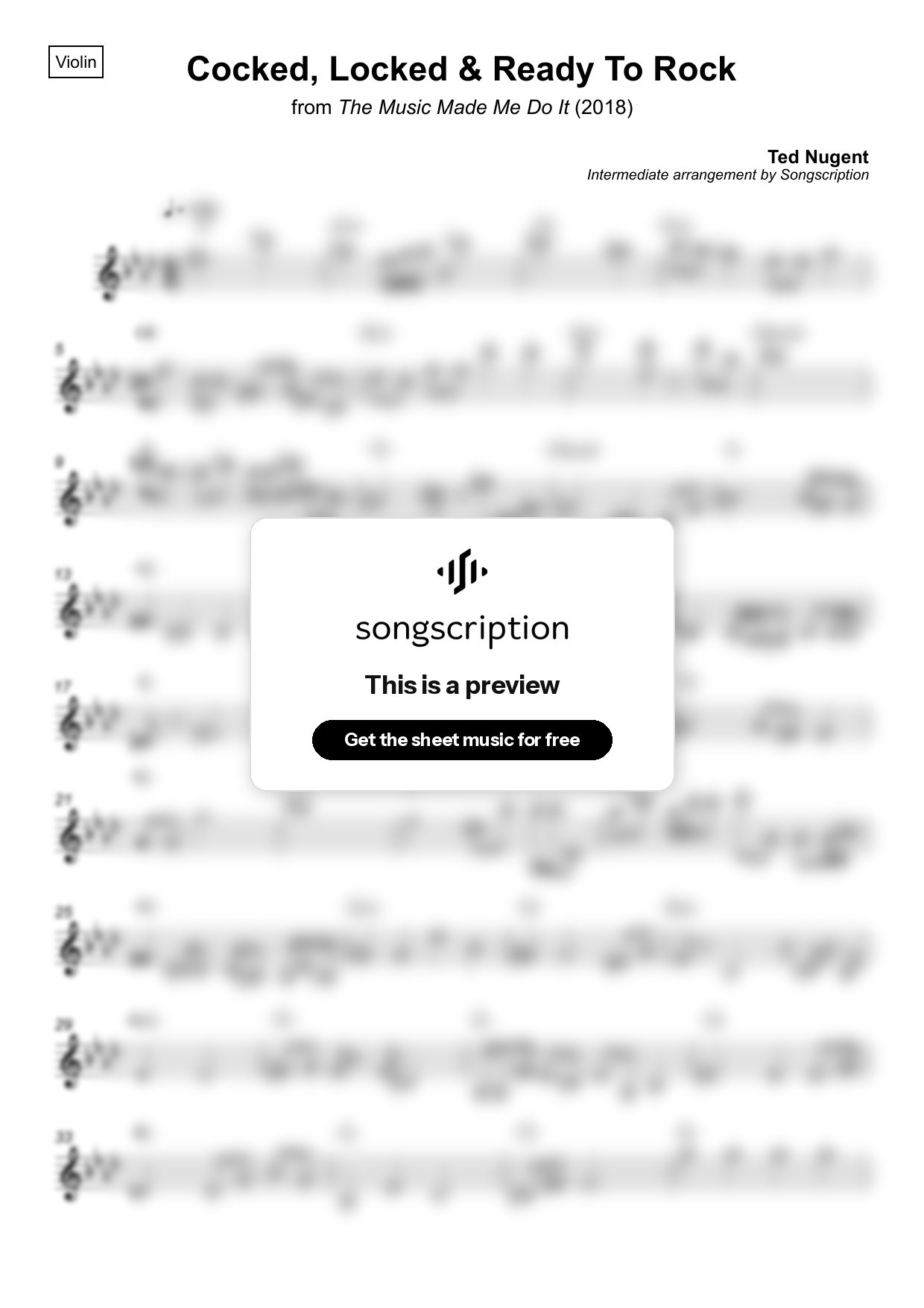 Intermediate Violin Sheet Music for "Cocked, Locked & Ready To Rock" by Ted Nugent