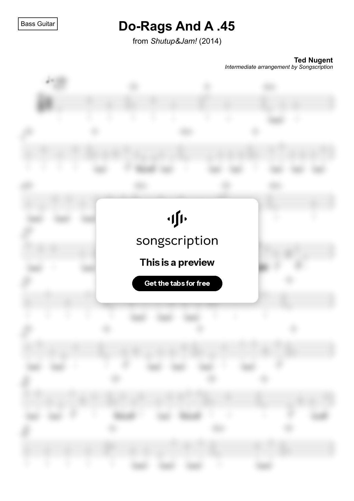 Intermediate Bass Guitar Tabs for "Do-Rags And A .45" by Ted Nugent