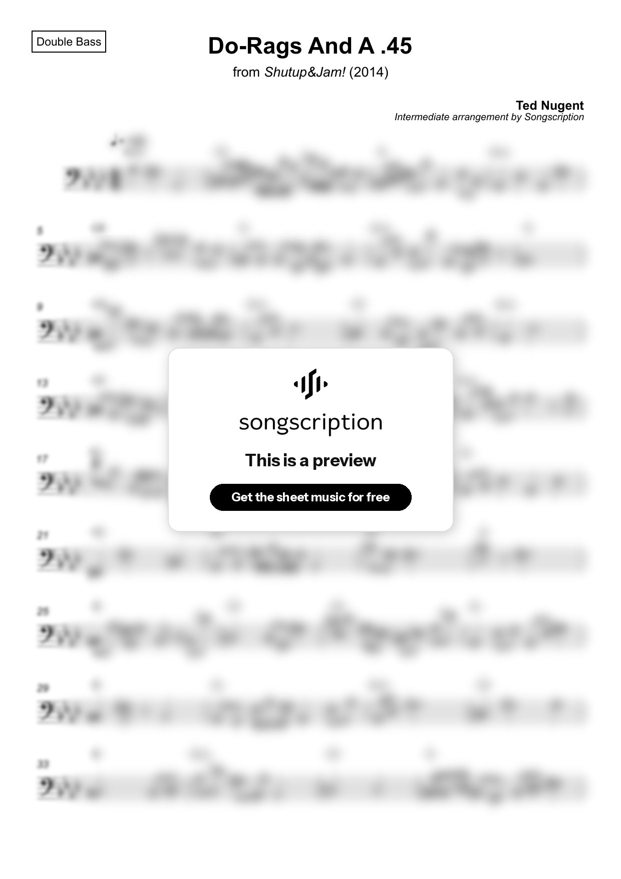 Intermediate Double Bass Sheet Music for "Do-Rags And A .45" by Ted Nugent