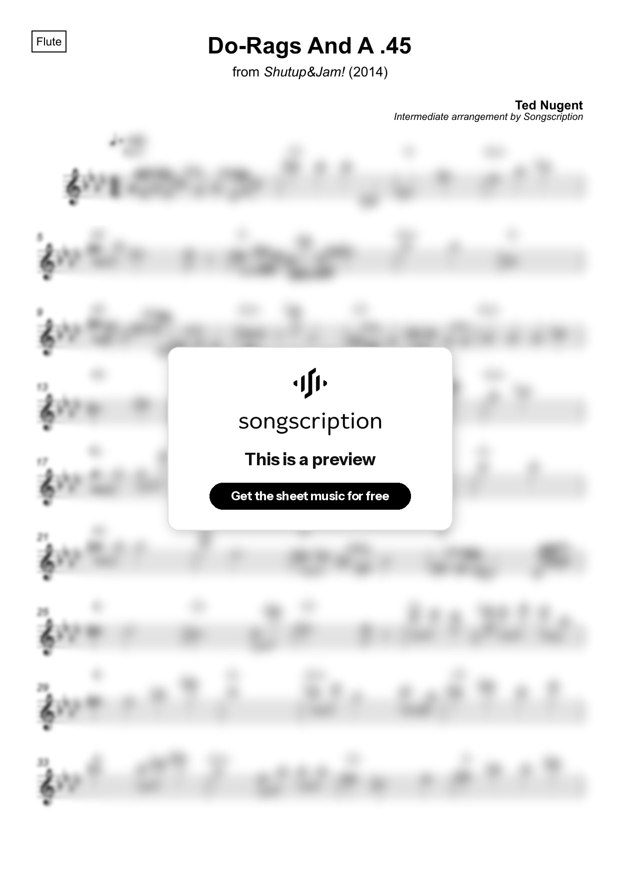 Intermediate Flute Sheet Music for "Do-Rags And A .45" by Ted Nugent