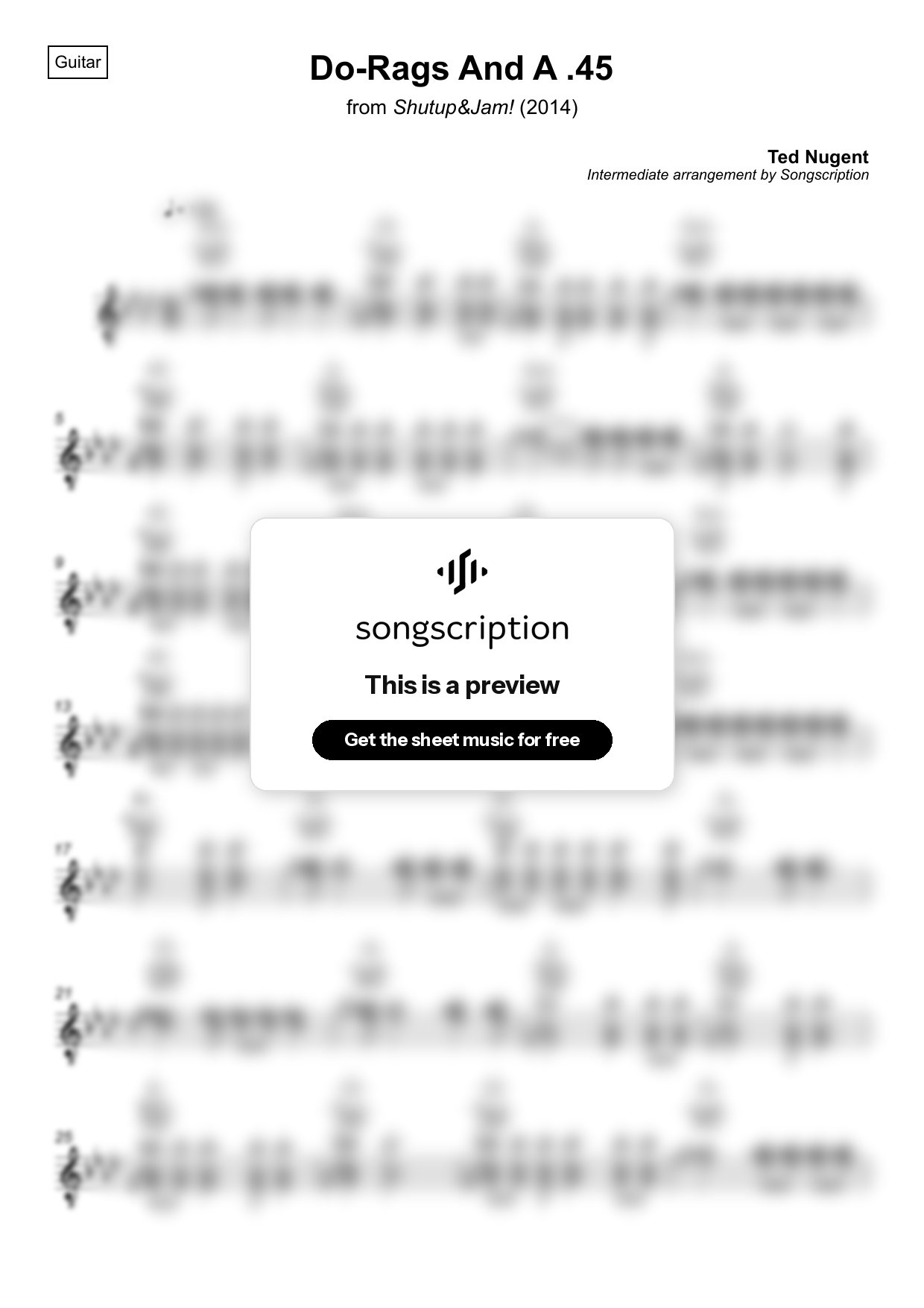 Intermediate Acoustic Guitar Sheet Music for "Do-Rags And A .45" by Ted Nugent