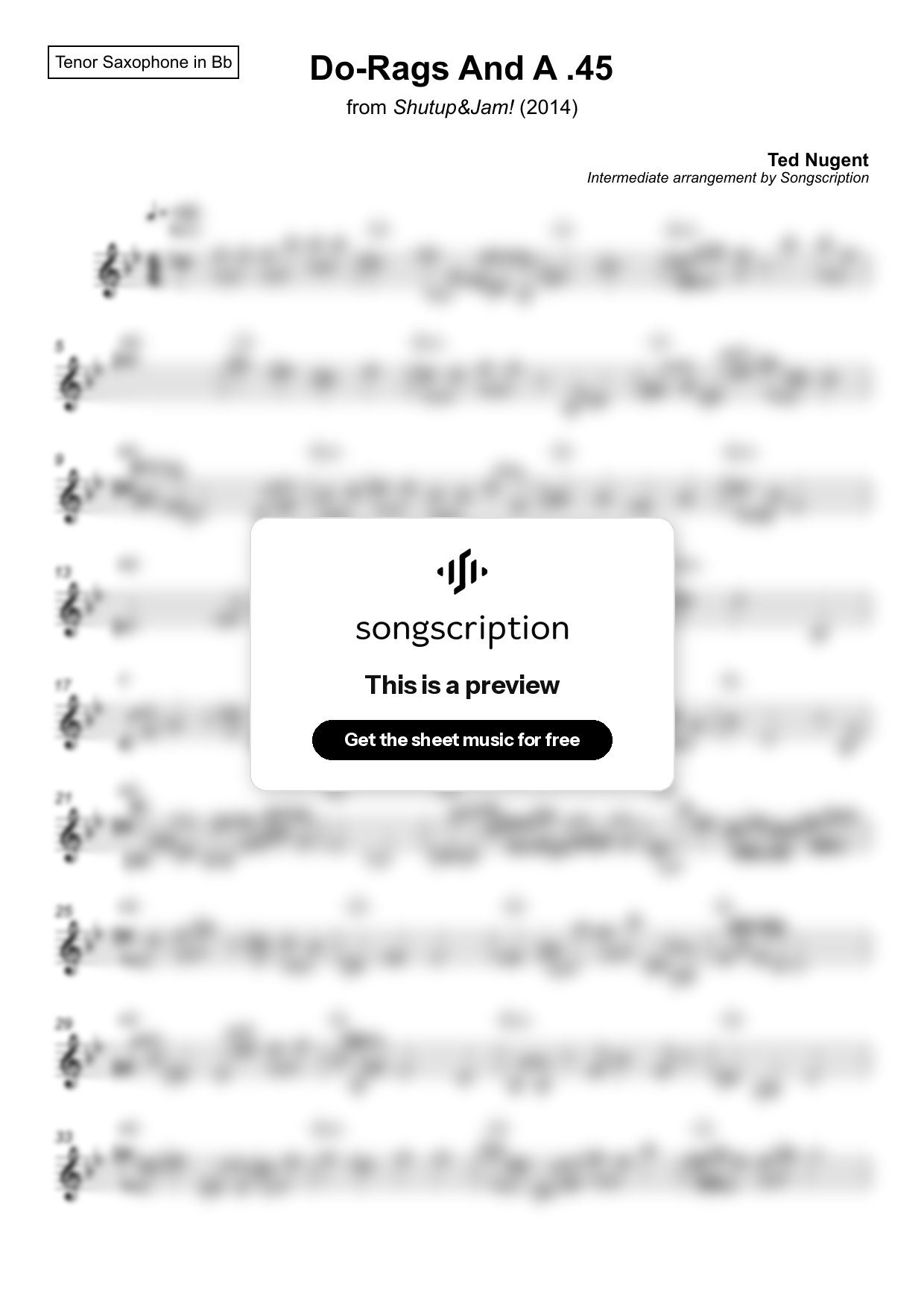 Intermediate Tenor Sax Sheet Music for "Do-Rags And A .45" by Ted Nugent