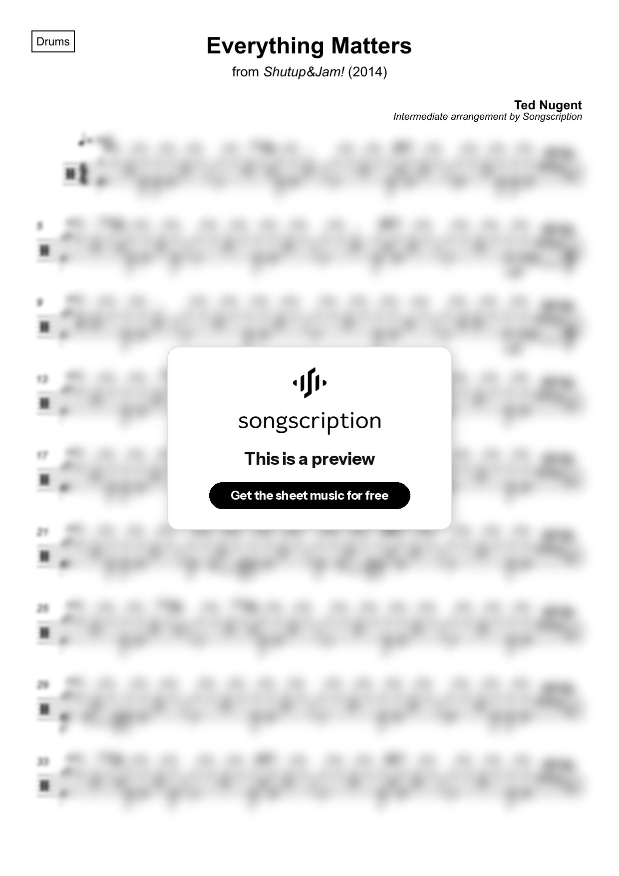 Intermediate Drums Sheet Music for "Everything Matters" by Ted Nugent