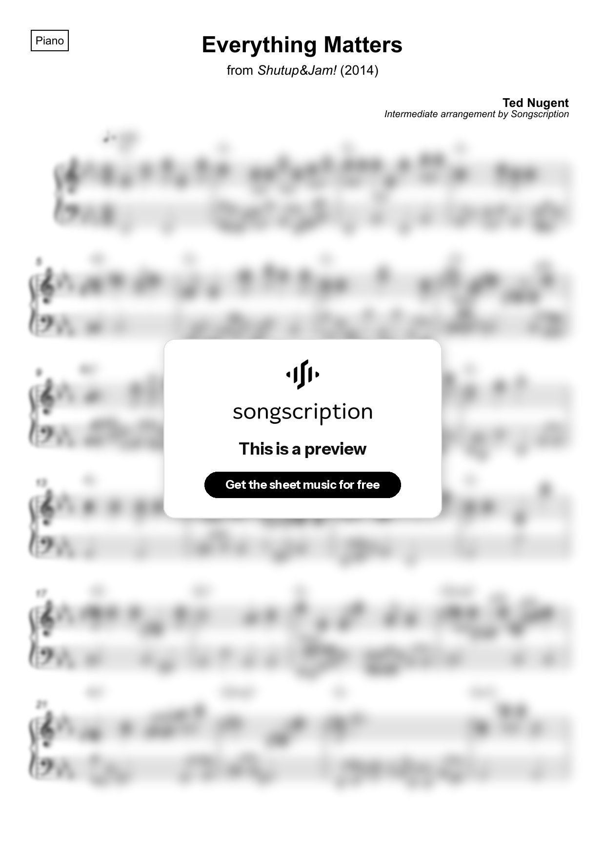 Intermediate Piano Sheet Music for "Everything Matters" by Ted Nugent