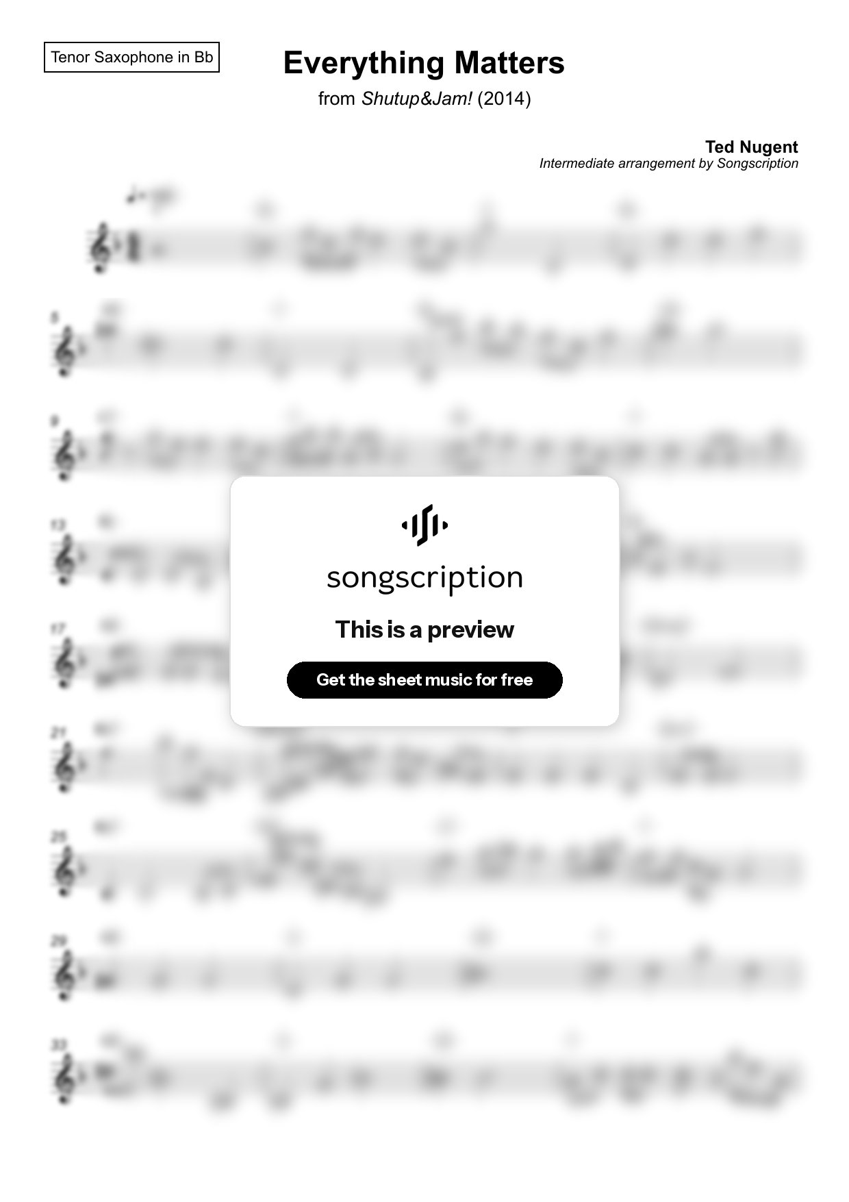 Intermediate Tenor Sax Sheet Music for "Everything Matters" by Ted Nugent