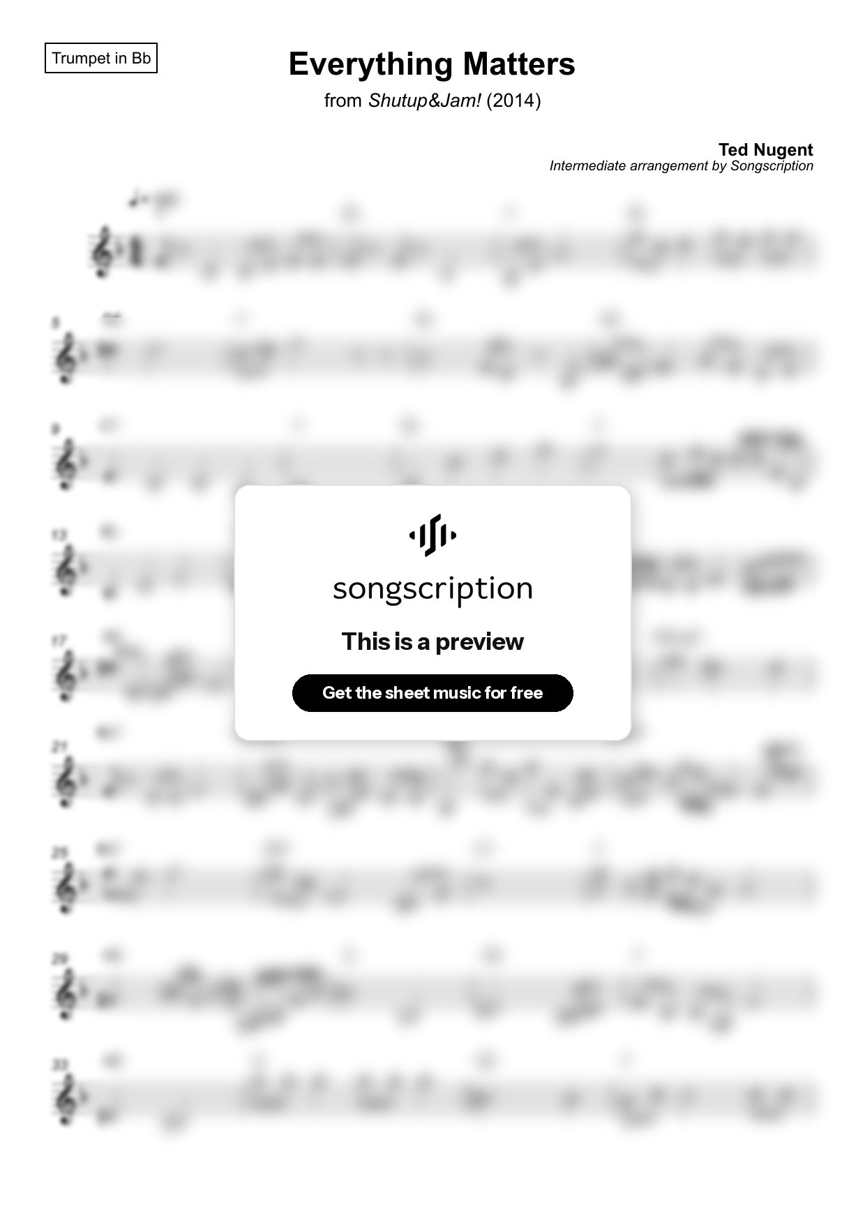 Intermediate Trumpet Sheet Music for "Everything Matters" by Ted Nugent