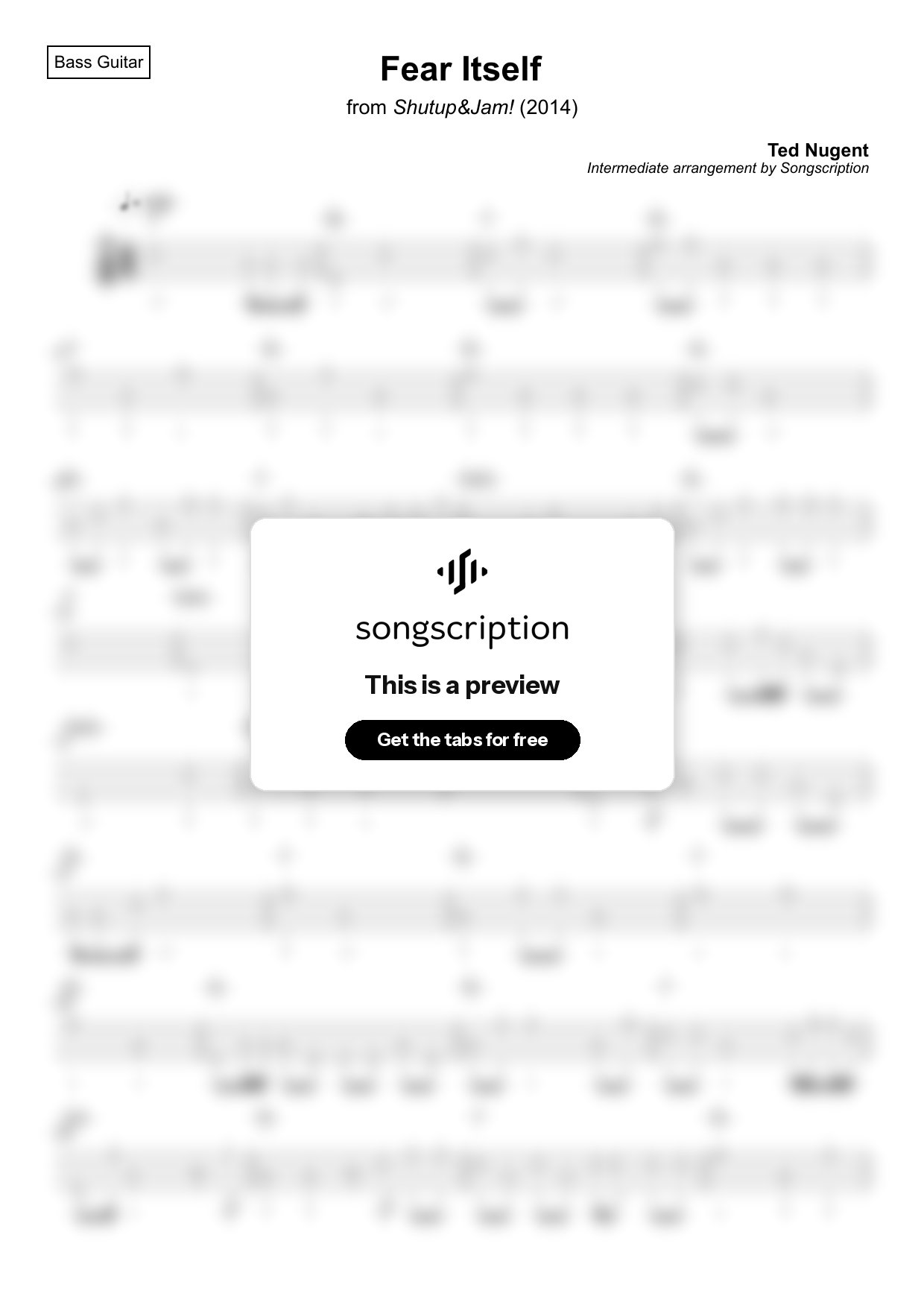 Intermediate Bass Guitar Tabs for "Fear Itself" by Ted Nugent