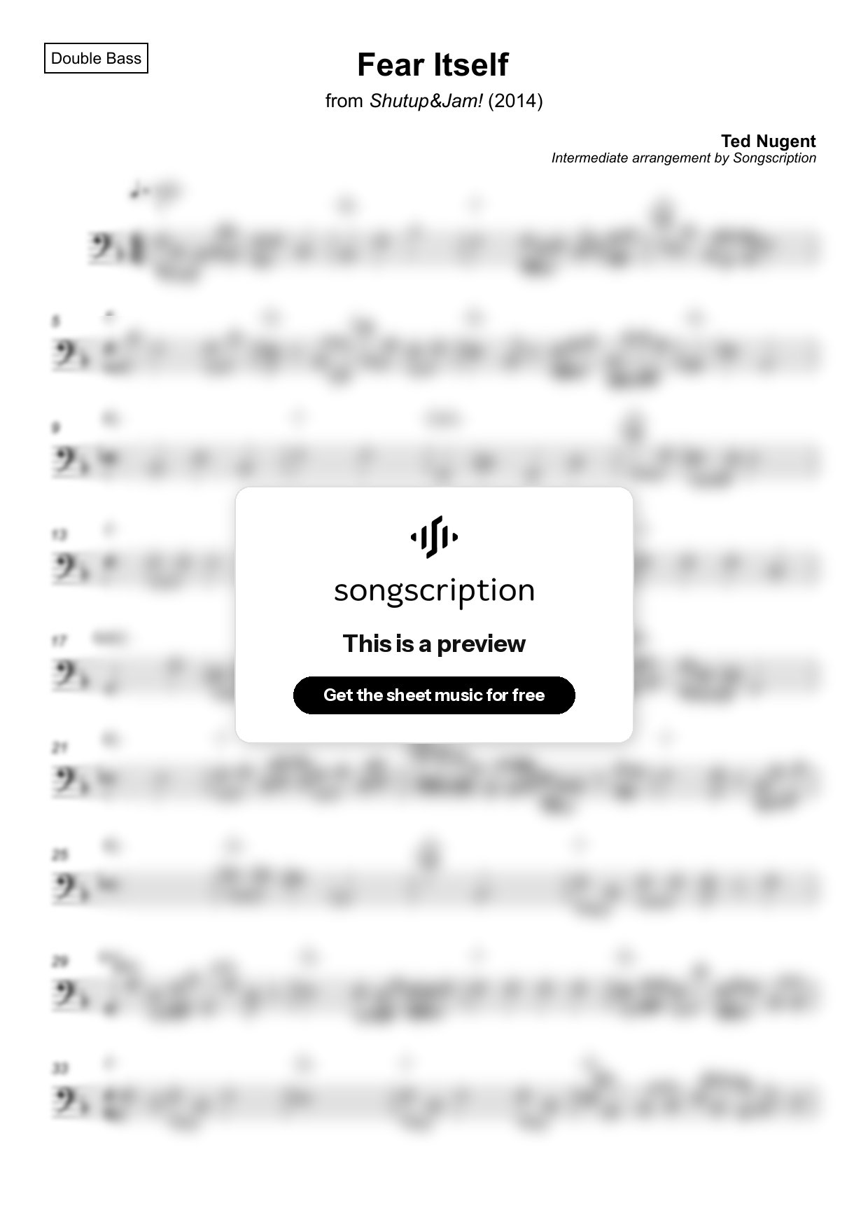 Intermediate Double Bass Sheet Music for "Fear Itself" by Ted Nugent